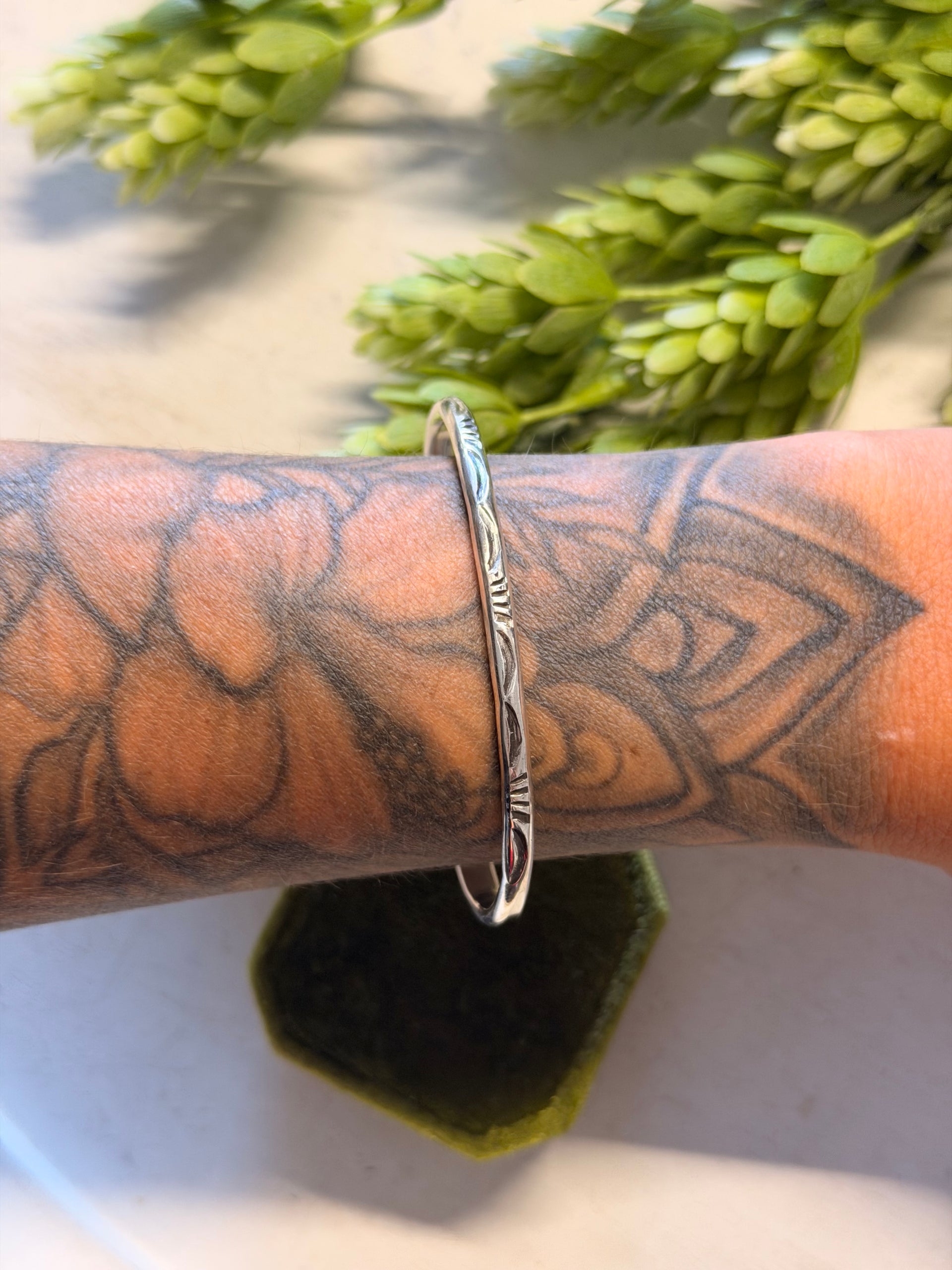 Navajo Made Sterling Silver Stamped Cuff Bracelet
