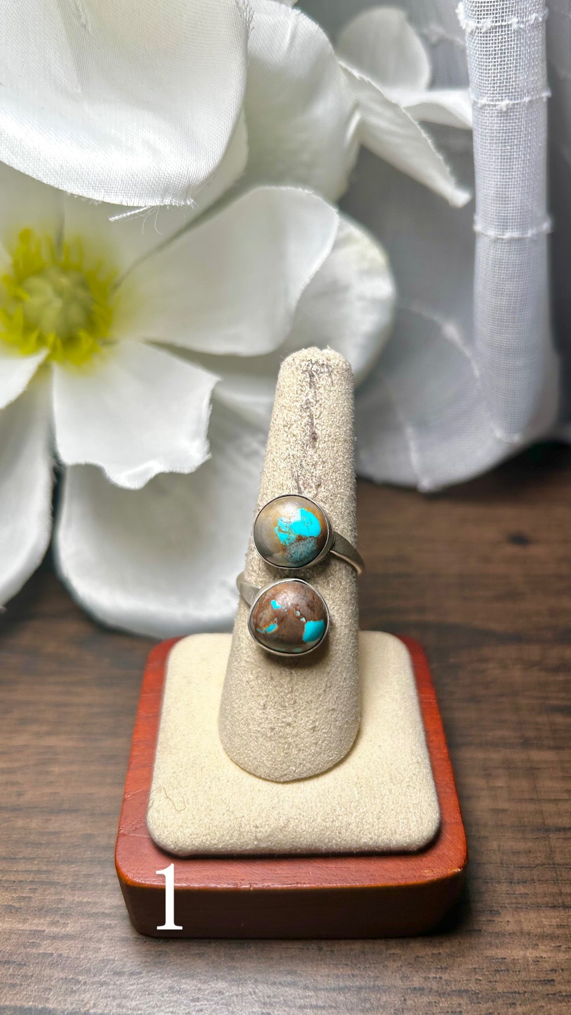 Navajo Made Boulder Turquoise & Sterling Silver Adjustable Ring