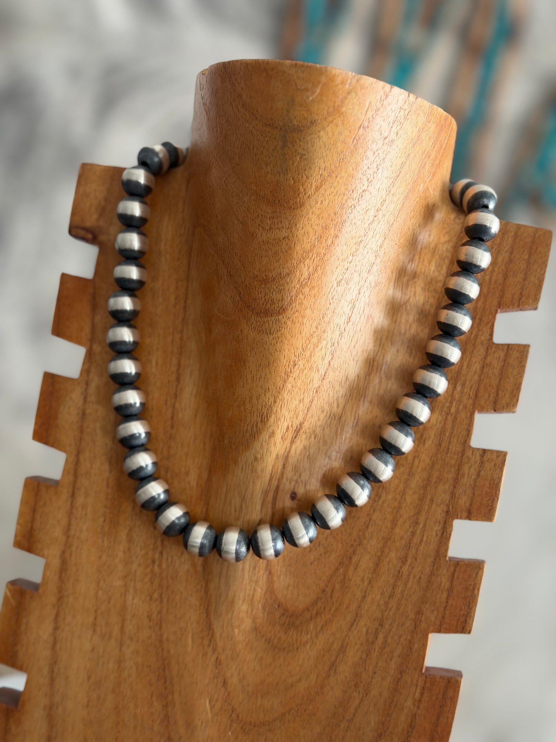 Navajo Strung Sterling Silver 12 MM 18 inch Machine Made Pearl Necklace