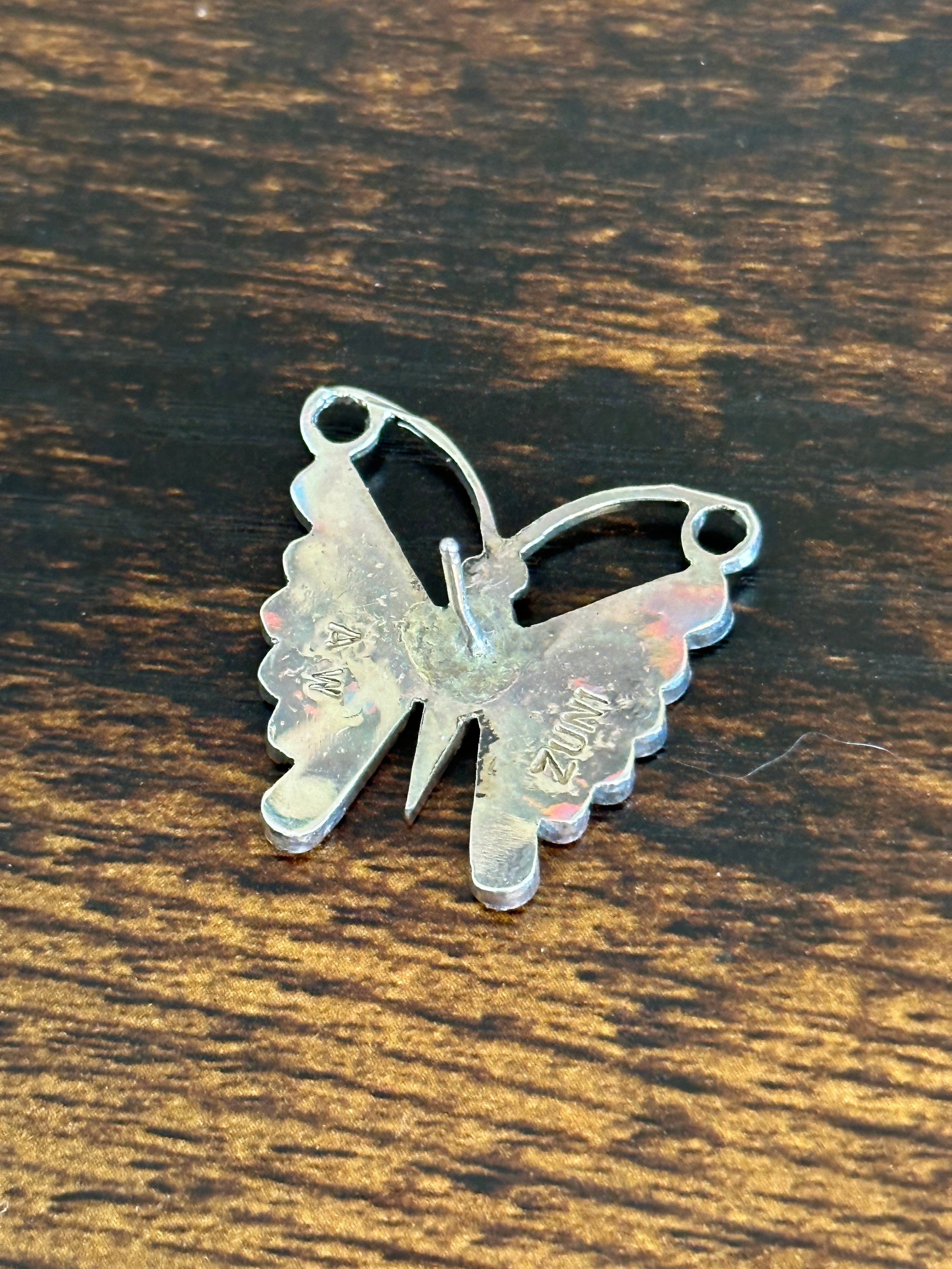 Zuni Made Multi Stone & Sterling Silver Butterfly Dangle Earrings
