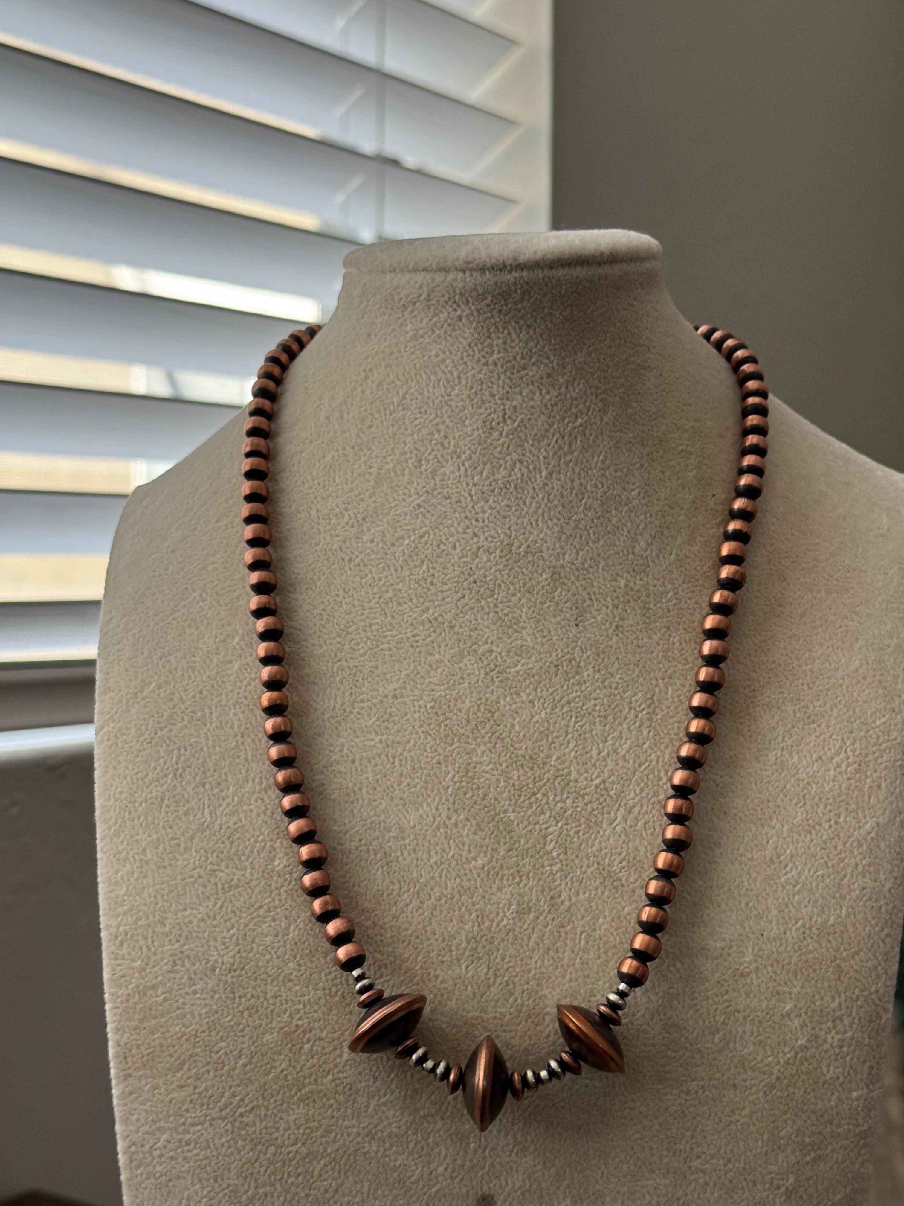 Navajo Strung Copper & Sterling Silver Graduated Beaded Necklace