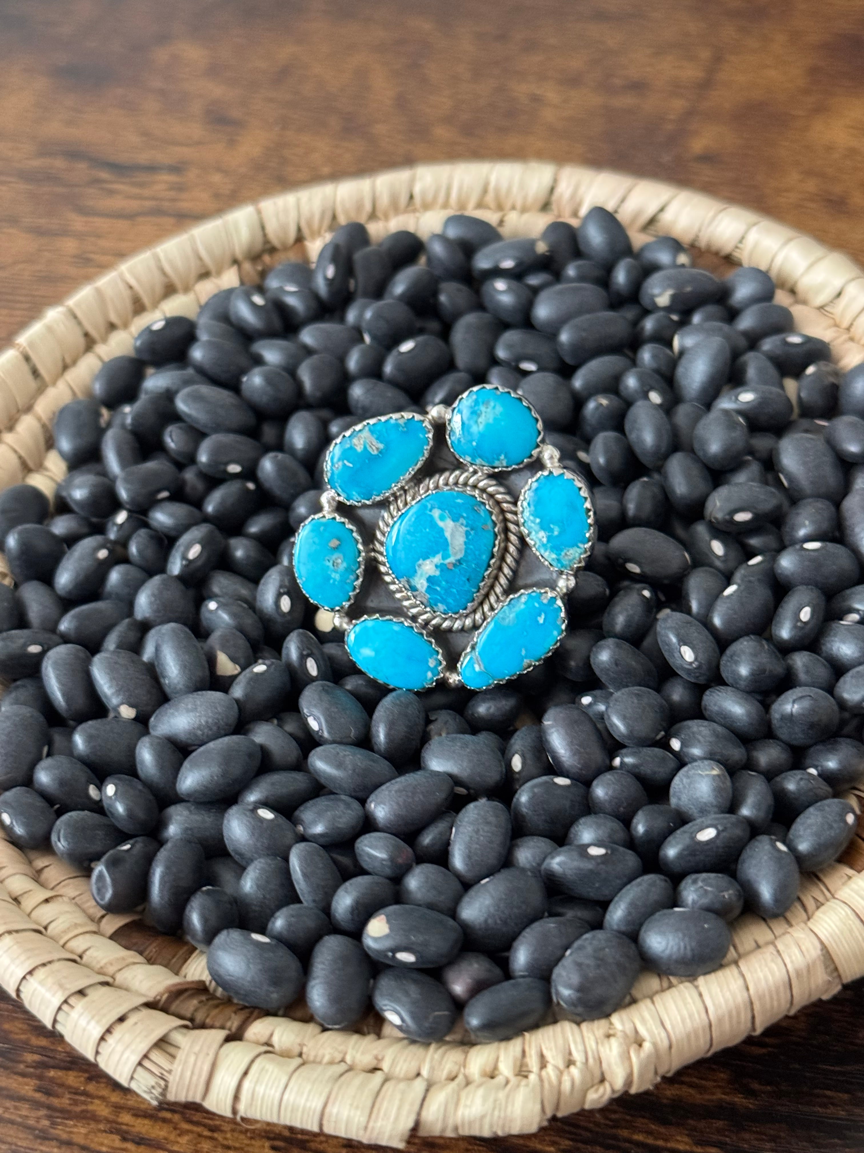 Southwest Handmade Valley Blue Turquoise & Sterling Silver Adjustable Cluster Ring