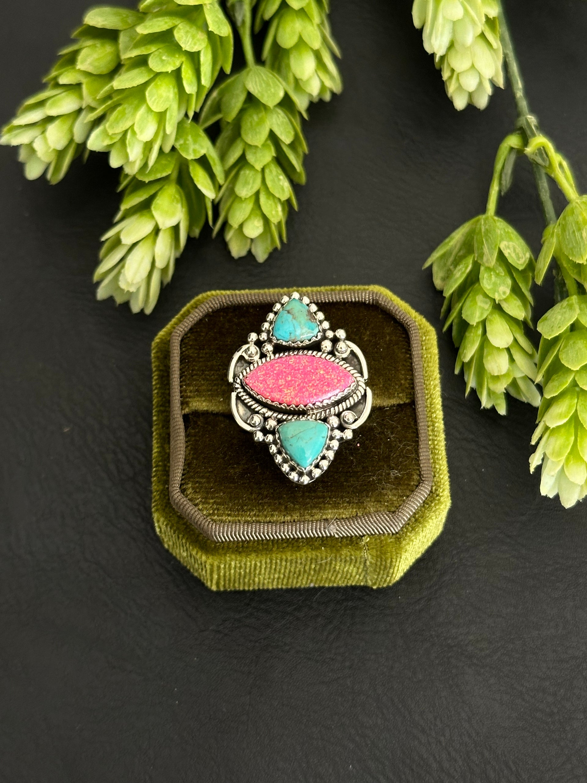 Southwest Handmade Multi Stone & Sterling Silver Adjustable Cluster Ring