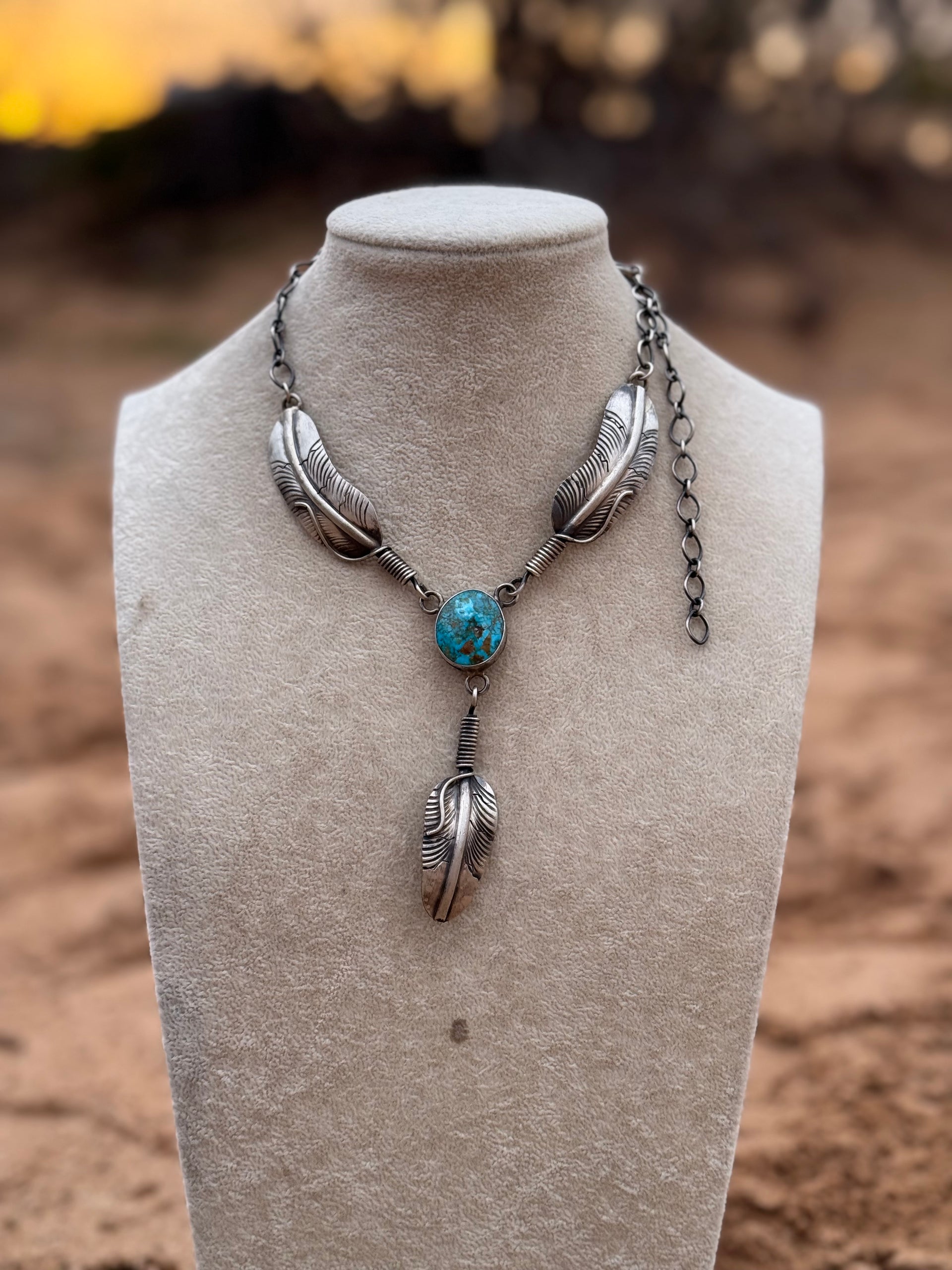 Kobe Martinez Royston Turquoise and Sterling Silver Feather Necklace
