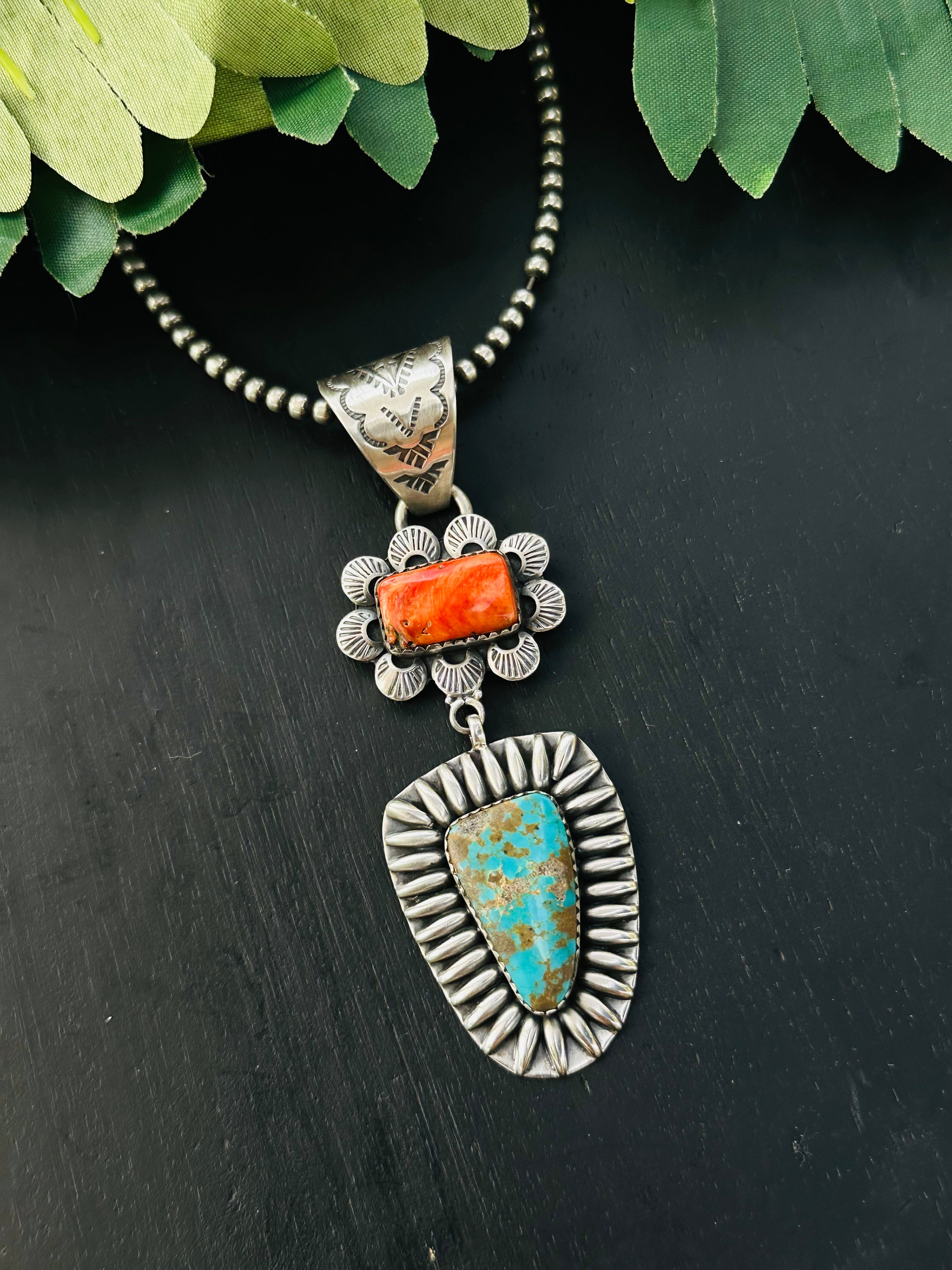 Navajo Made Multi Stone & Sterling Silver Pendant