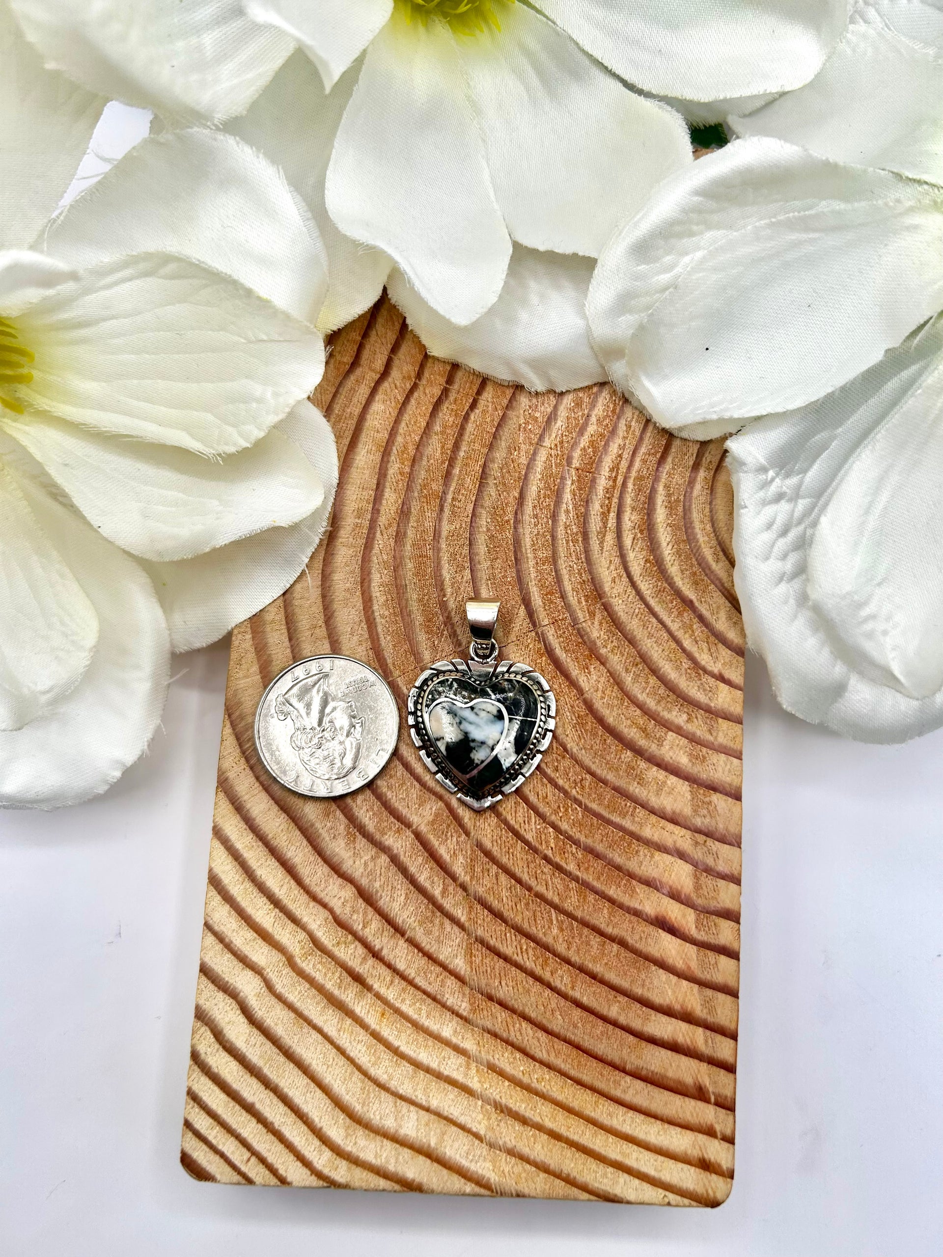 Navajo Made White Buffalo & Sterling Silver Pendant