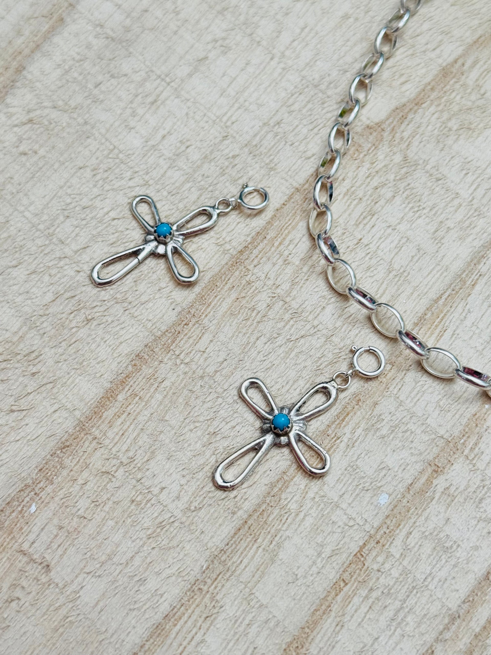 Navajo Made Turquoise & Sterling Silver Cross Cast Charms