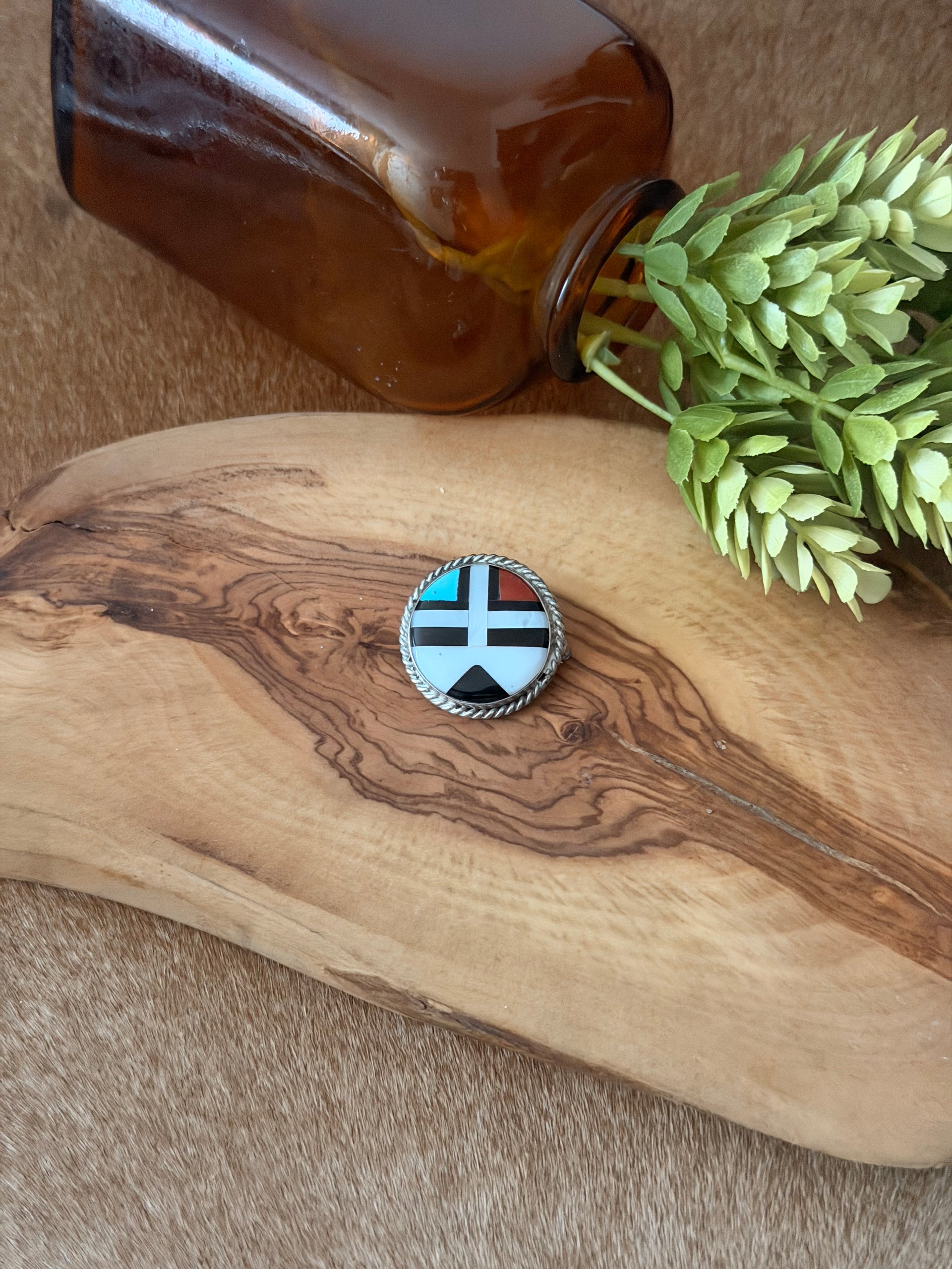Zuni Made Multi Stone & Sterling Silver Inlay Sunface Pendant/Pin