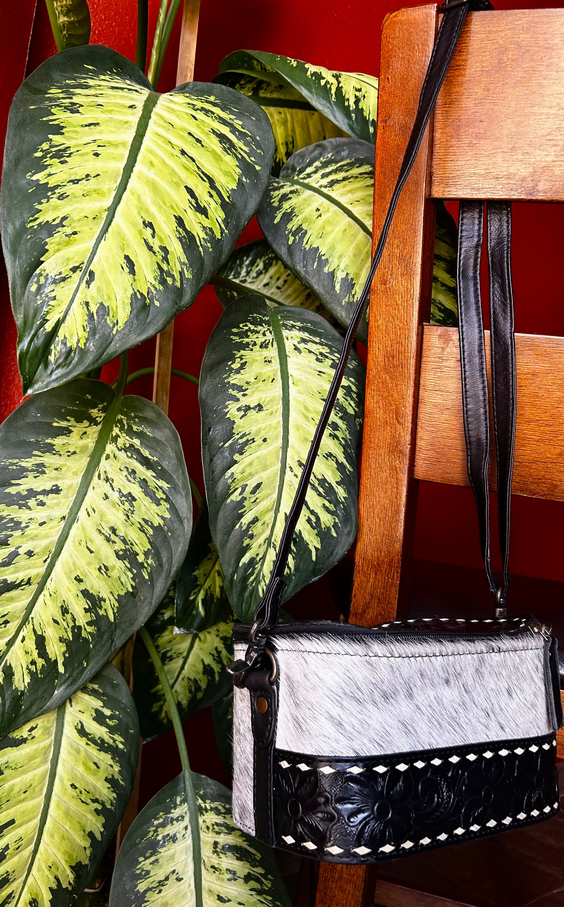 Genuine Cowhide & Tooled Leather Make up Bag