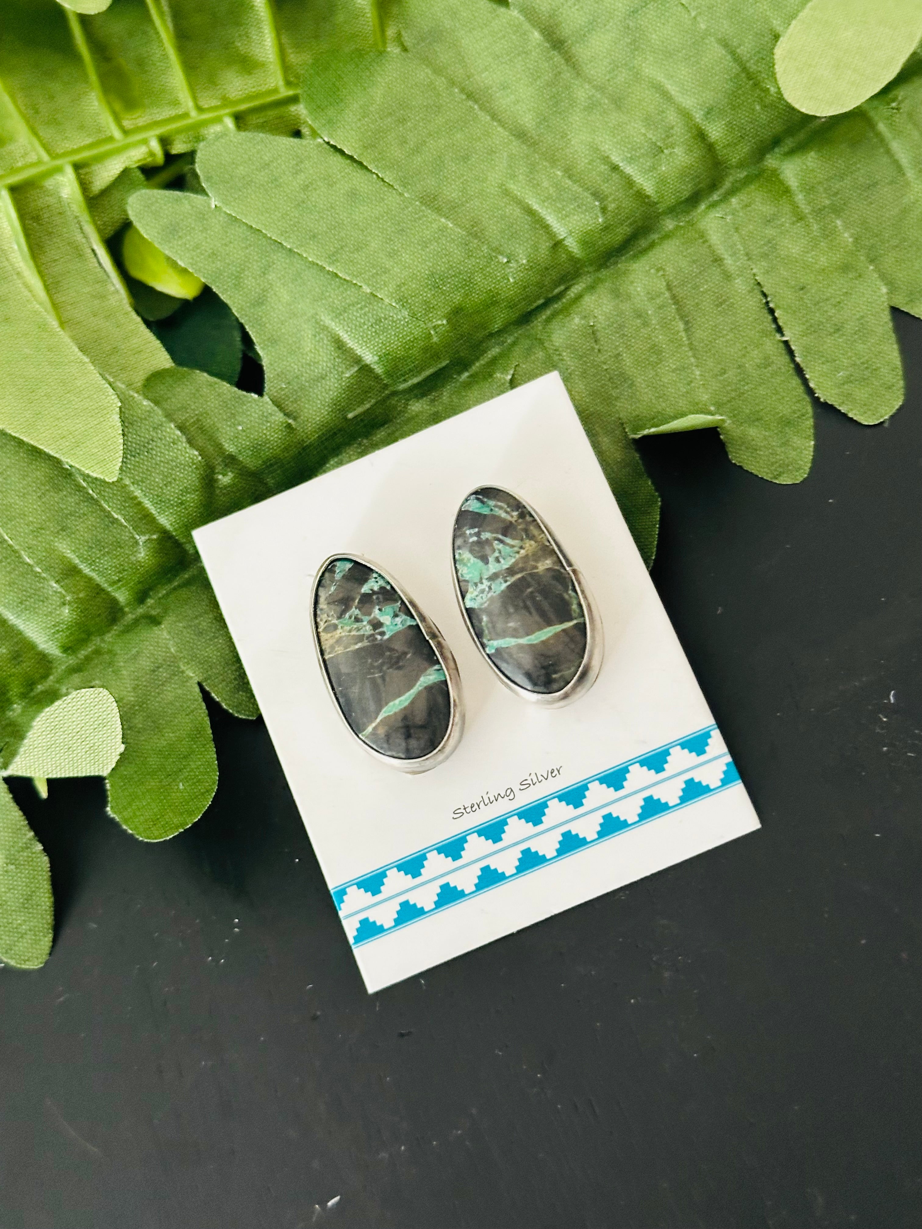 Pete Skeets Black Jack Turquoise & Sterling Silver Post Earrings