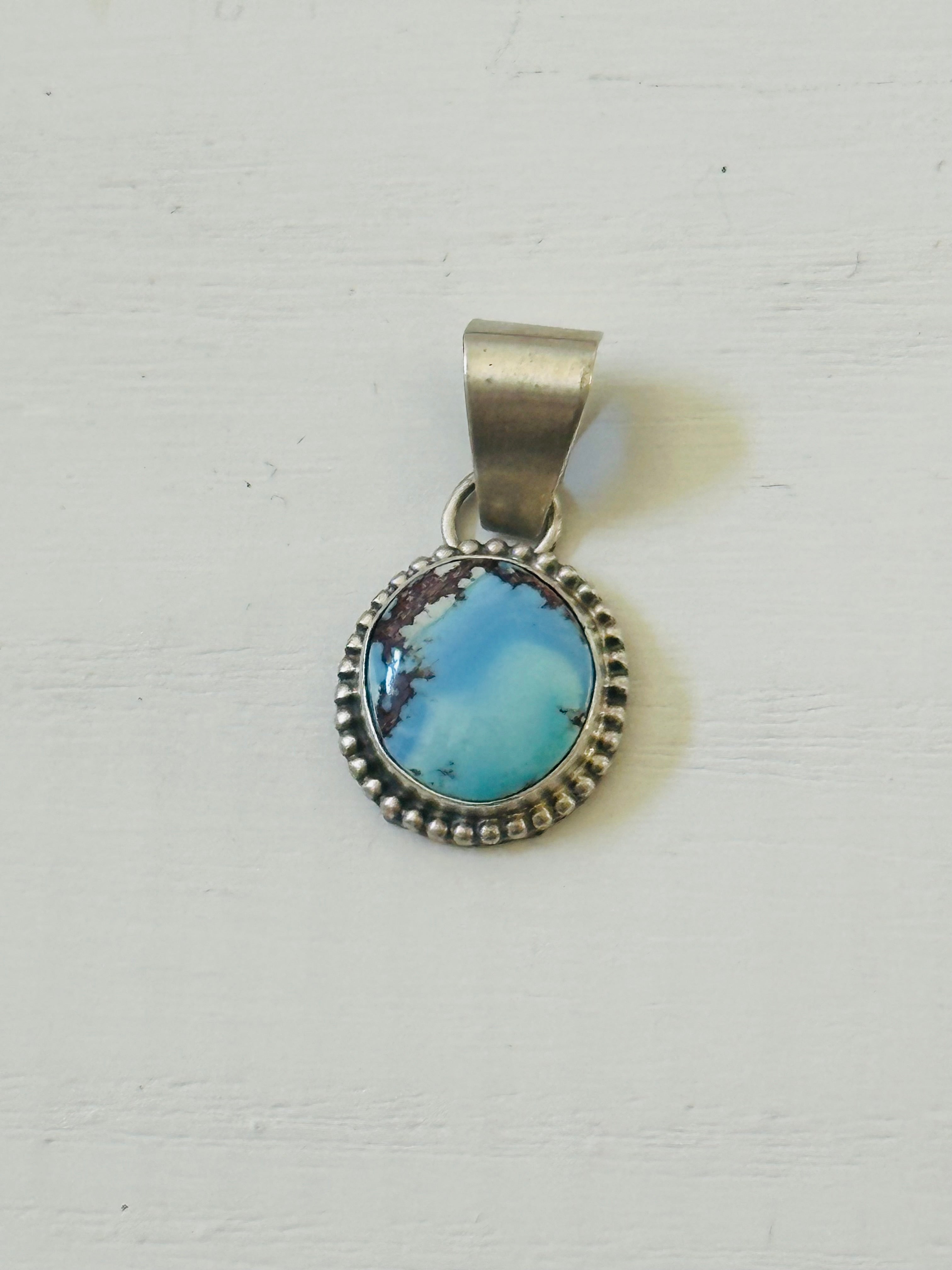 Navajo Made Golden Hills Turquoise & Sterling Silver Pendant