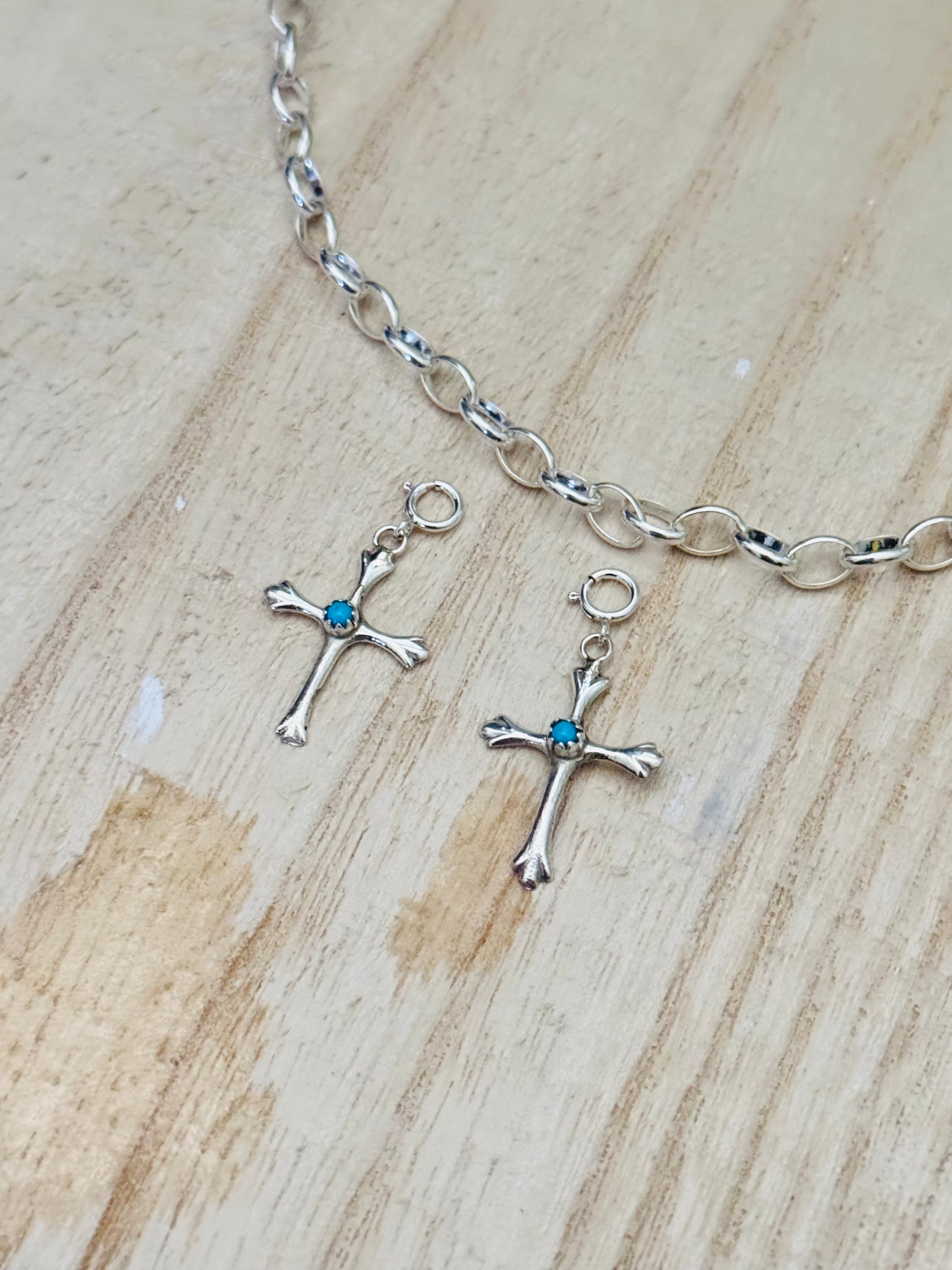 Navajo Made Turquosie & Sterling Silver Cross Cast Charms