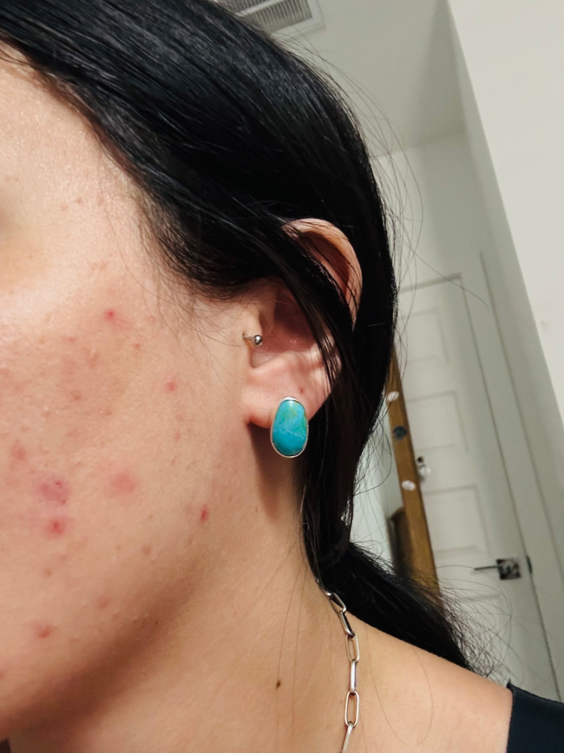 Navajo Made Kingman Turquoise & Sterling Silver Post Earrings