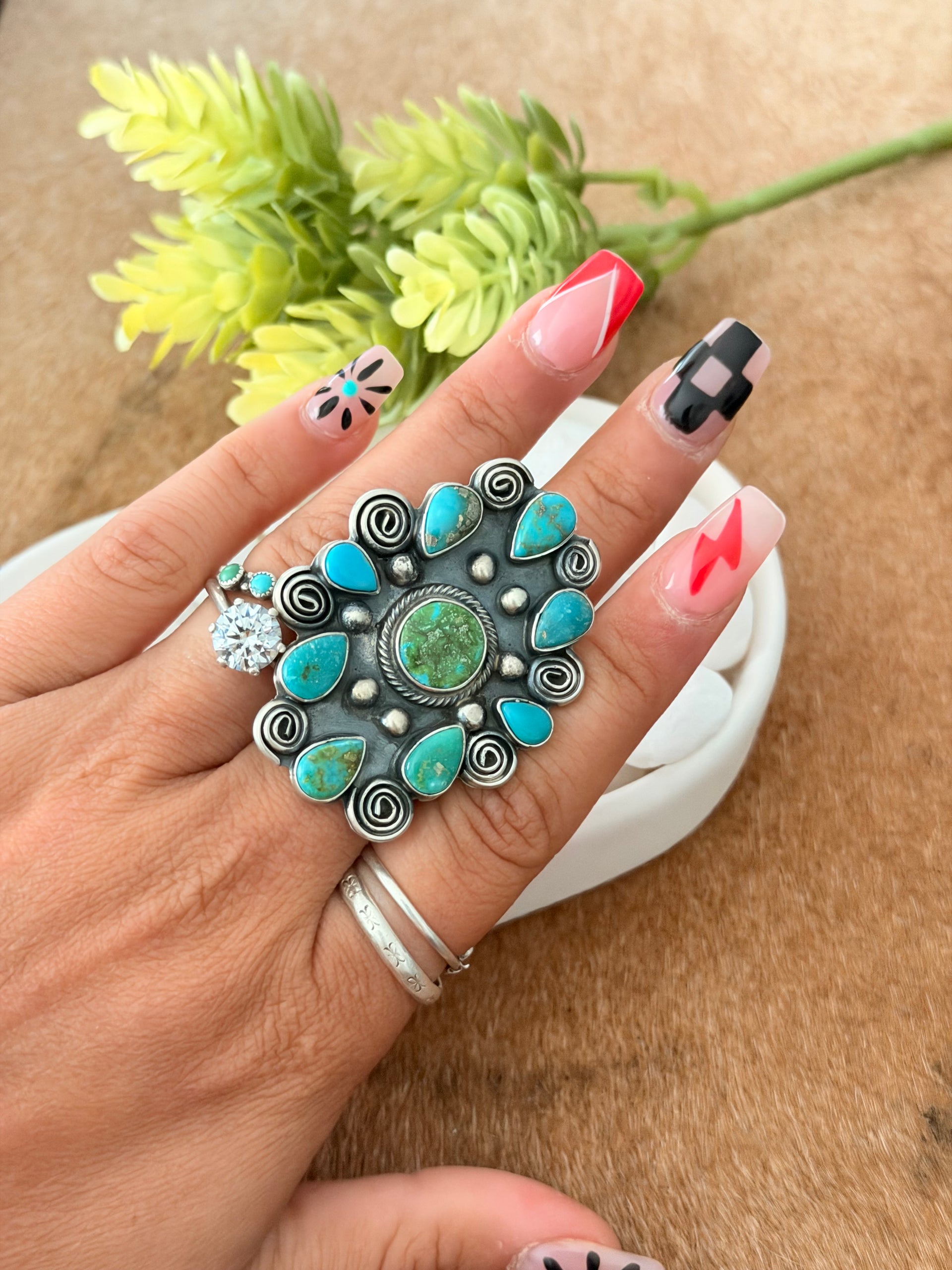 Kobe Martinez Sonoran Mountain Turquoise & Sterling Silver Adjustable Cluster Ring