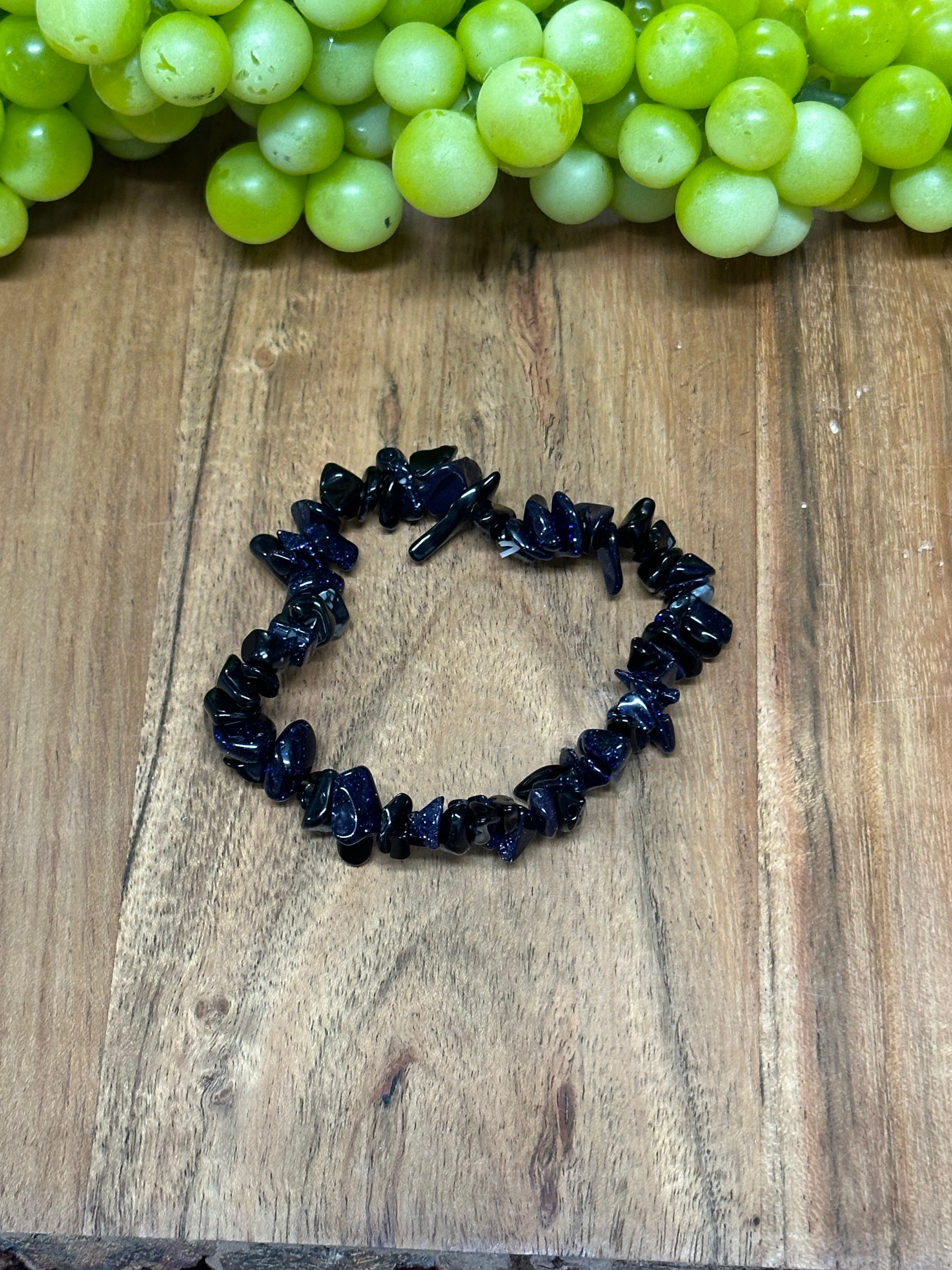 Southwest Strung Onyx & Blue Gold Stone Bracelet