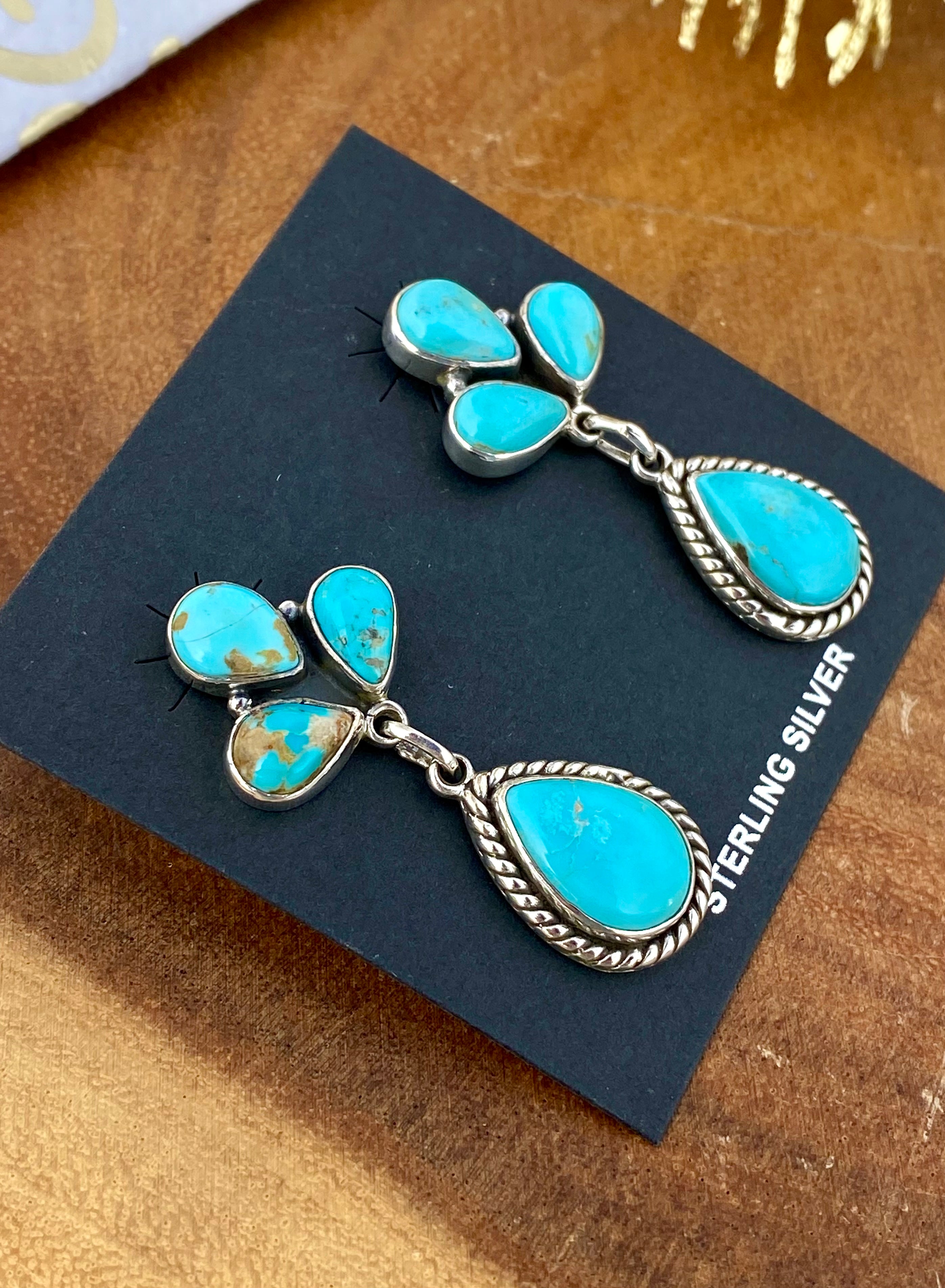 Southwest Handmade Kingman Turquoise & Sterling Silver Post Dangle Earrings