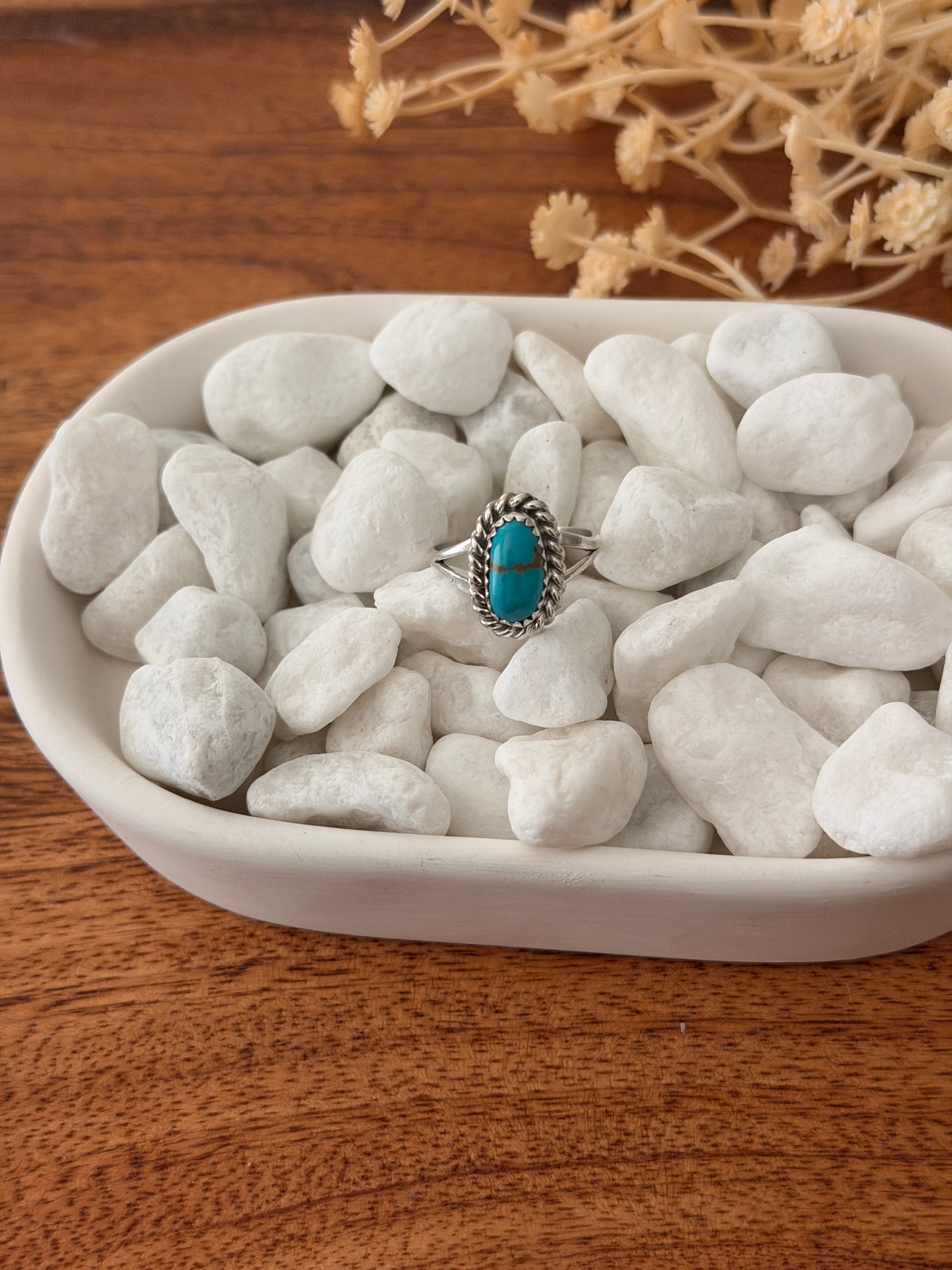 Navajo Made Kingman Turquoise & Sterling Silver Ring Size 7