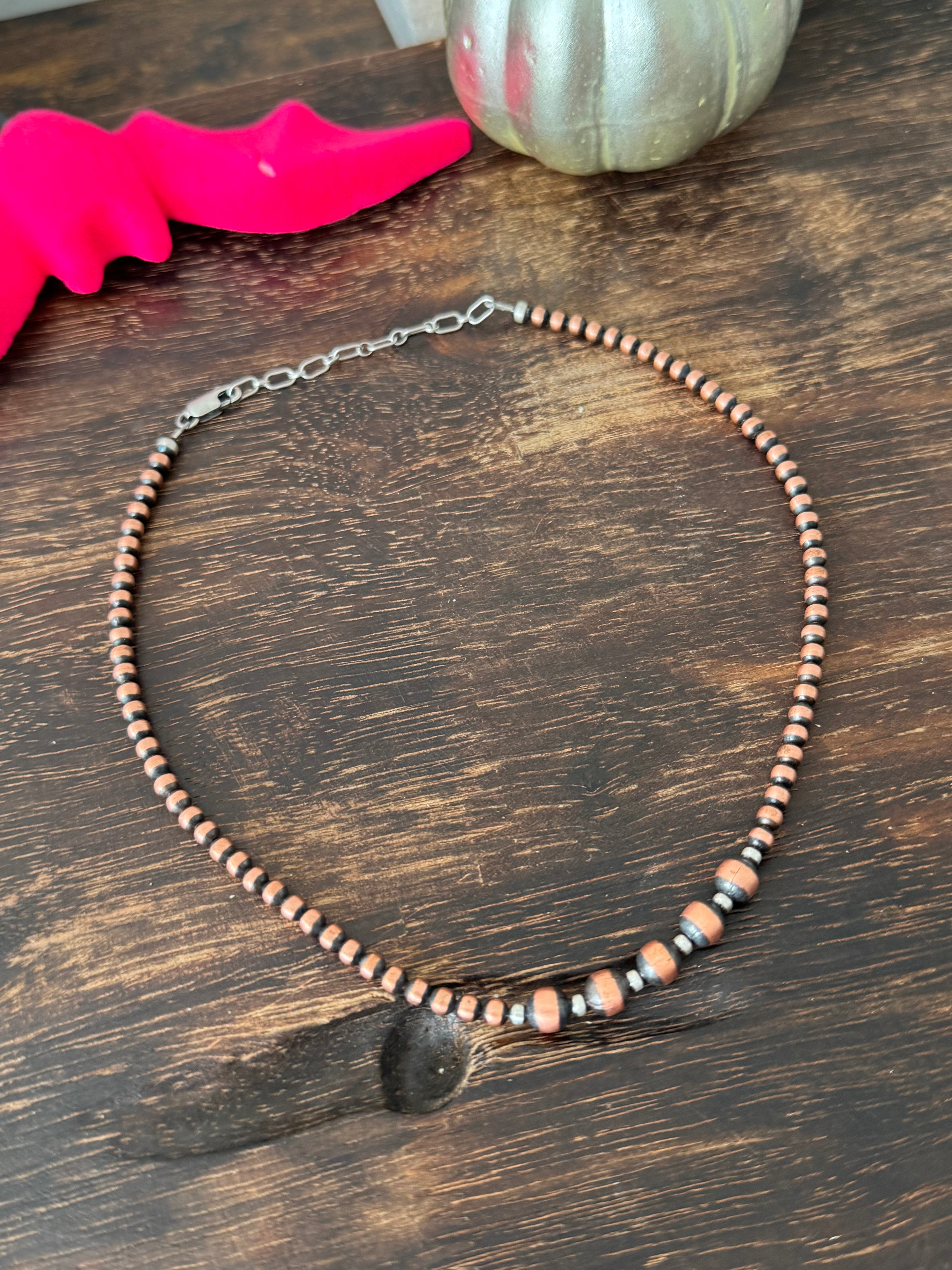 Navajo Strung Copper & Sterling Silver Graduated Beaded Necklace