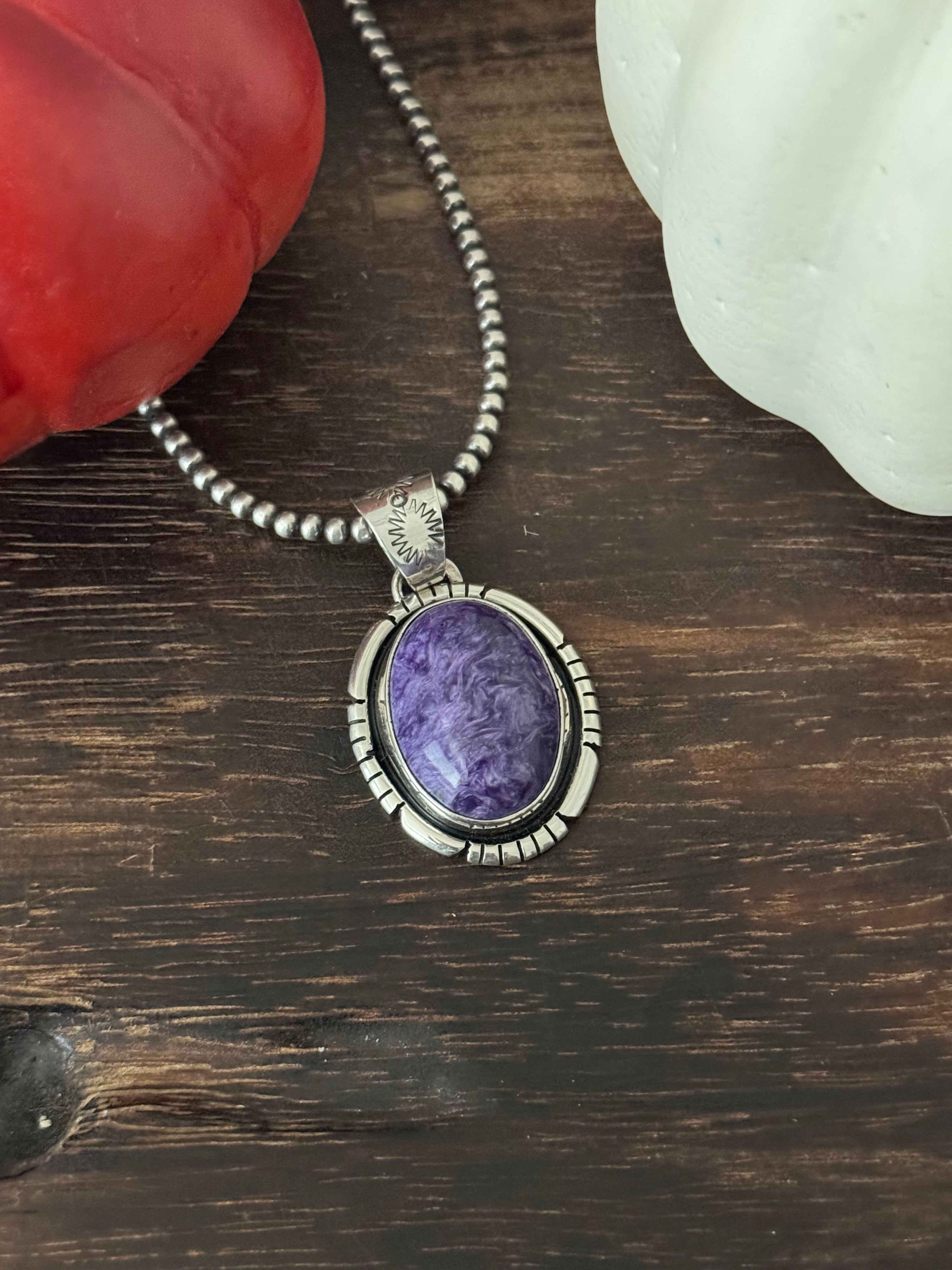 Navajo Made Charoite & Sterling Silver Pendant