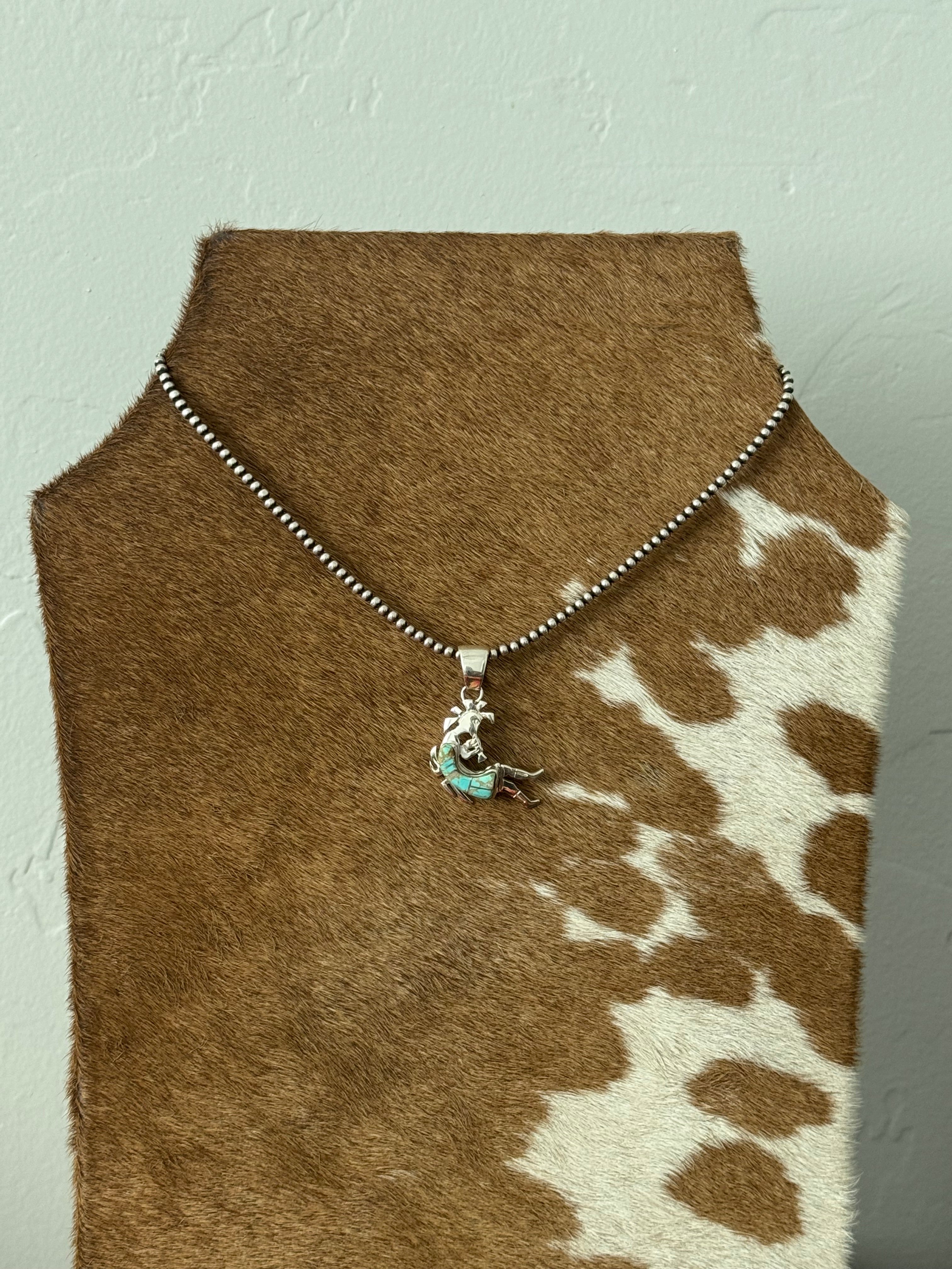 Navajo Made #8 Turquoise & Sterling Silver Inlay Kokopelli Pendant