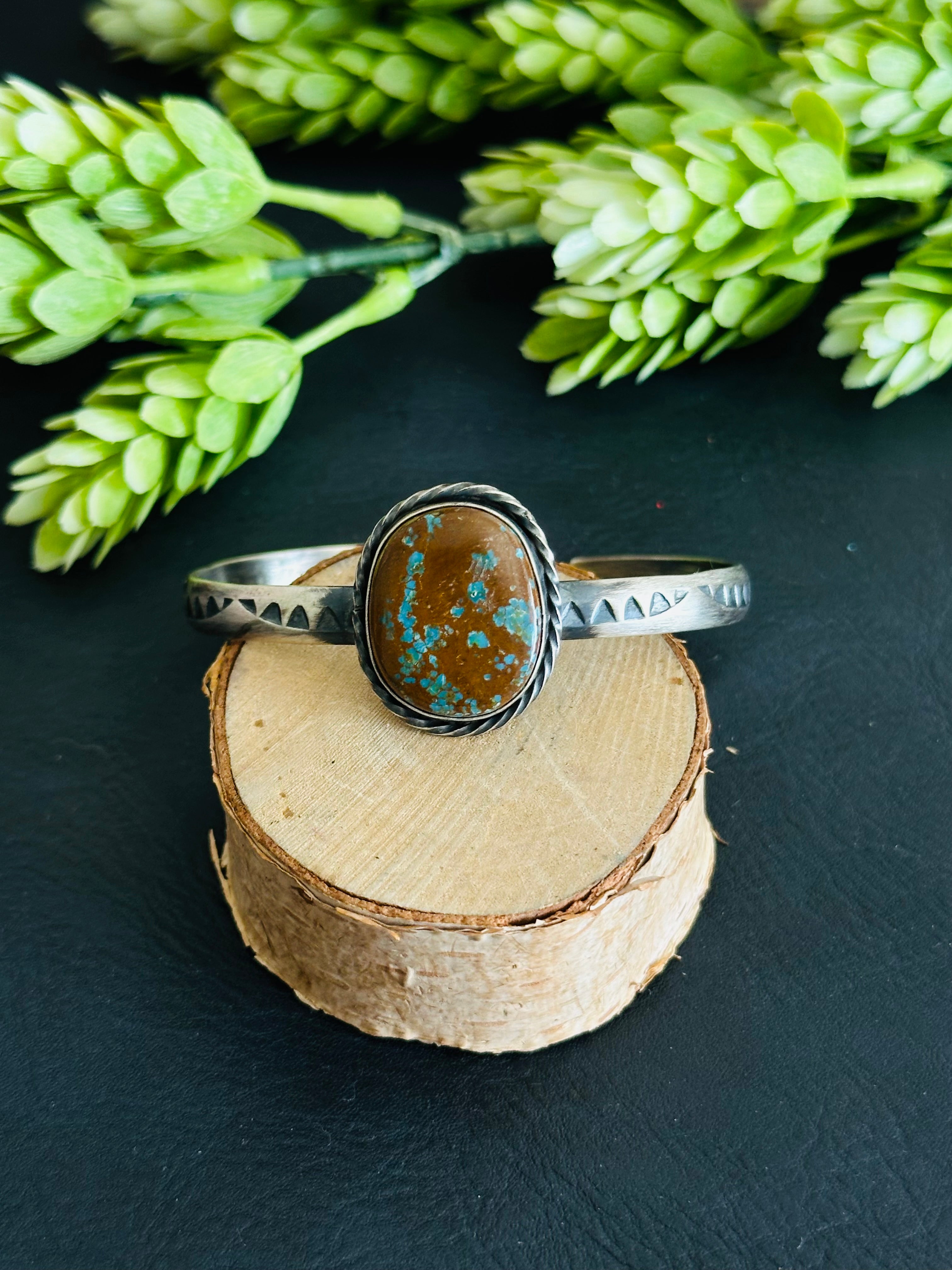 Navajo Made Pilot Turquoise & Sterling Silver Cuff Bracelet