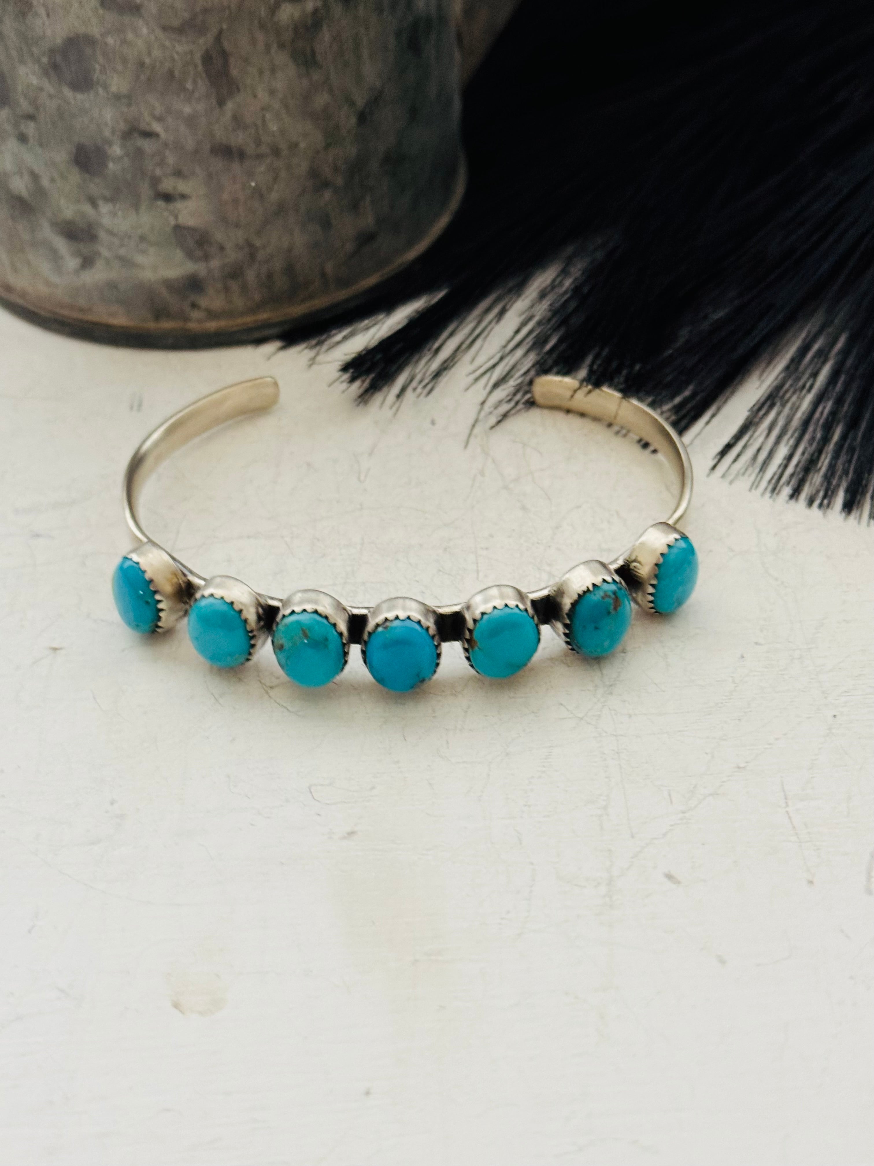 Southwest Made Kingman Turquoise & Sterling Silver Cuff Bracelet