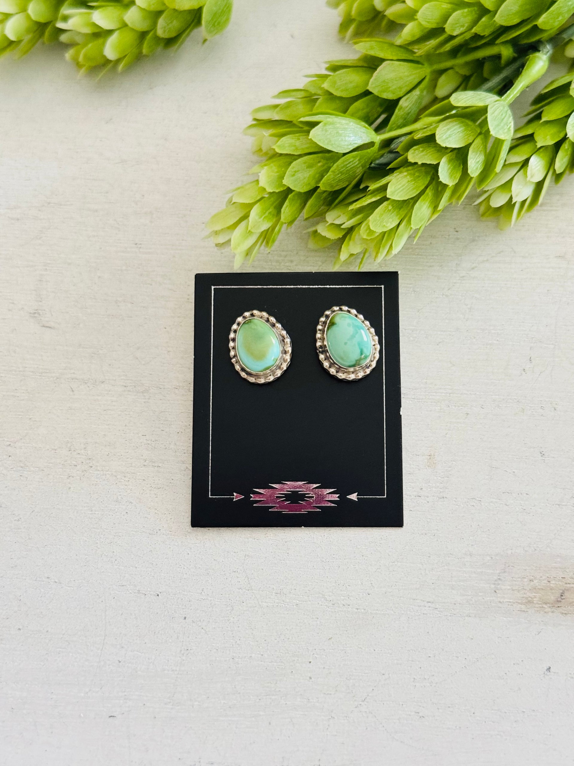 Navajo Made Sonoran Mountain Turquoise & Sterling Silver Post Earrings