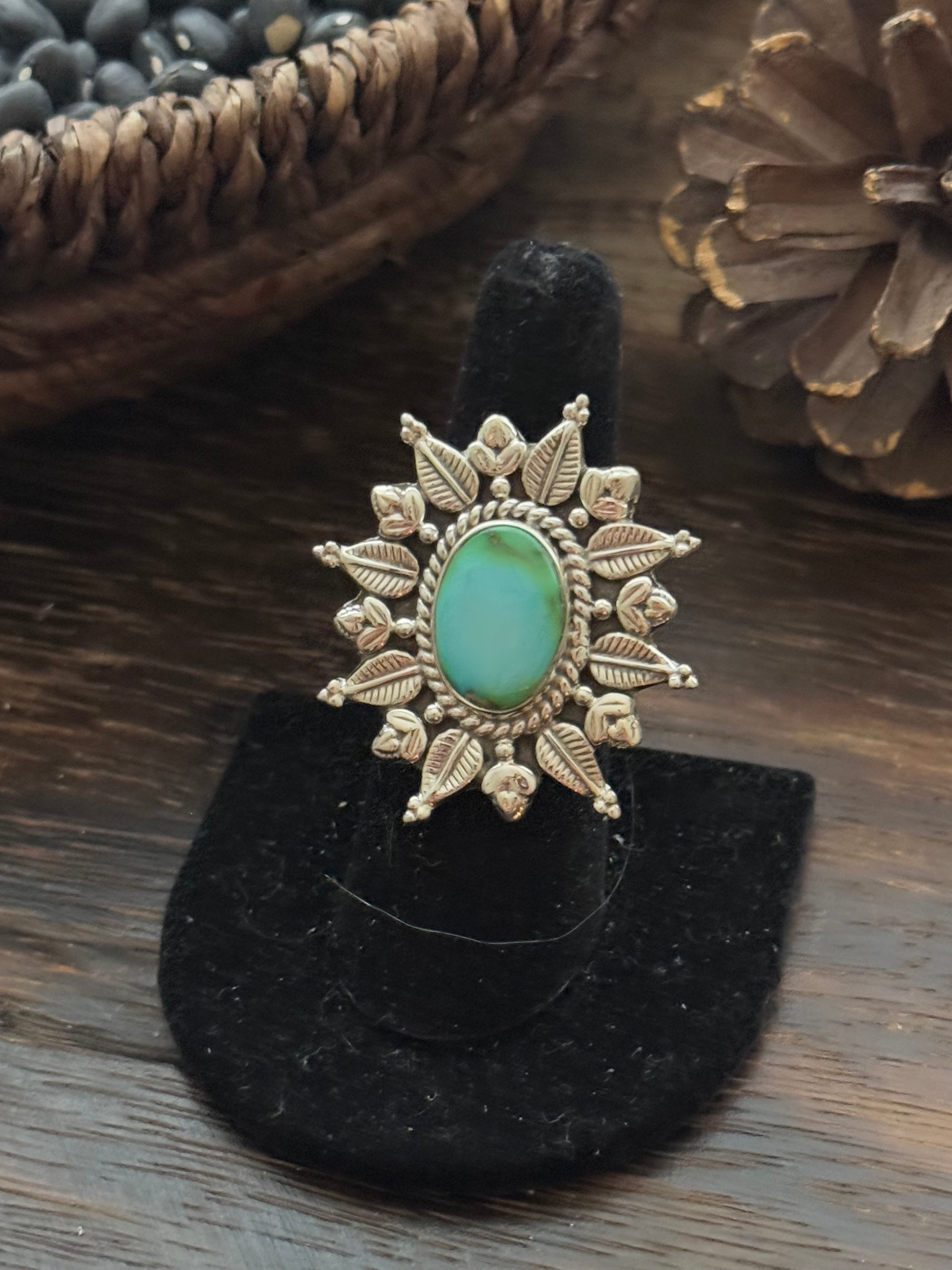 Southwest Handmade Sonoran Mountain Turquoise & Sterling Silver Adjustable Ring