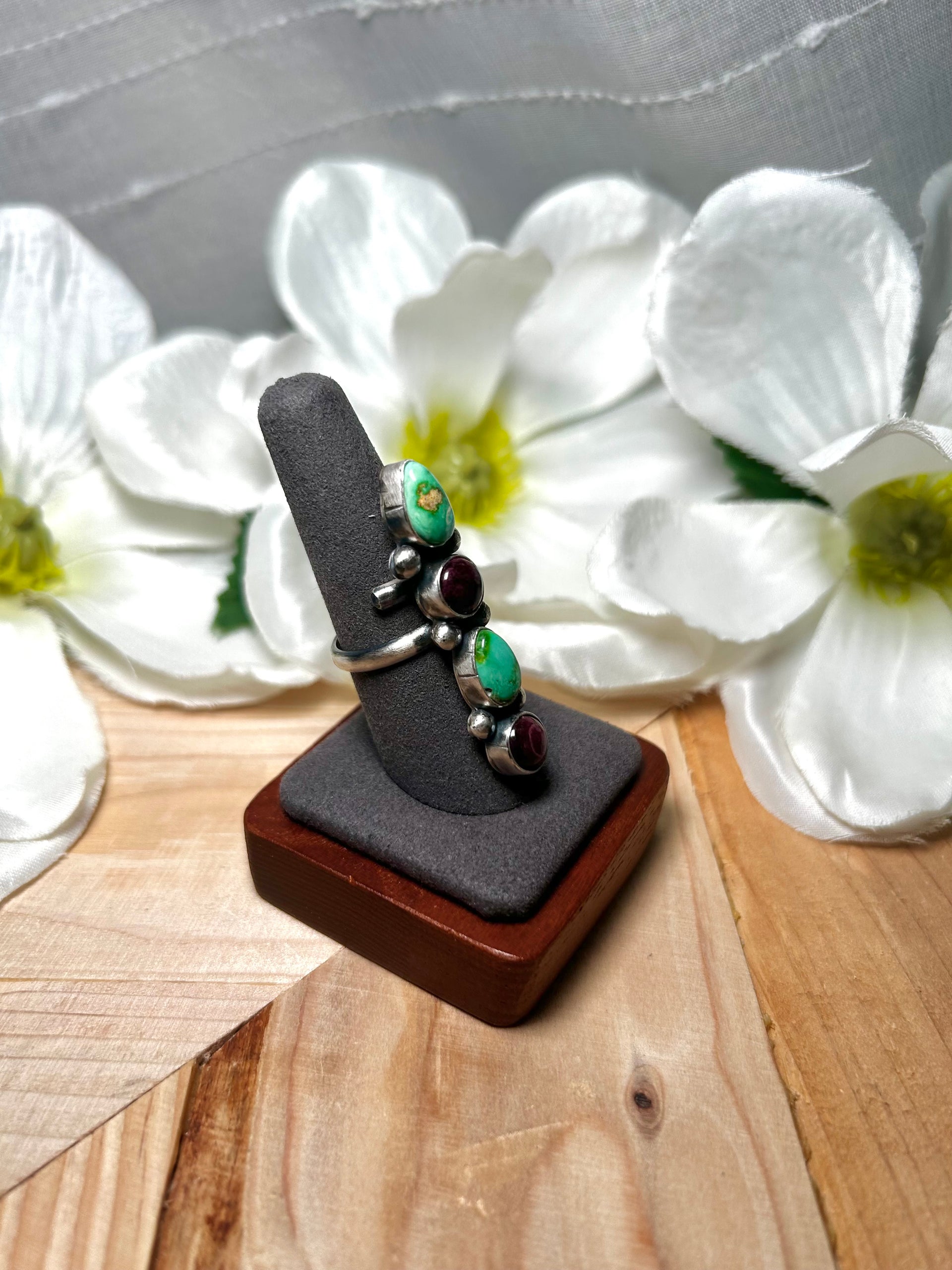 Rena Shelly Multi Stone  & Sterling Silver Adjustable Ring