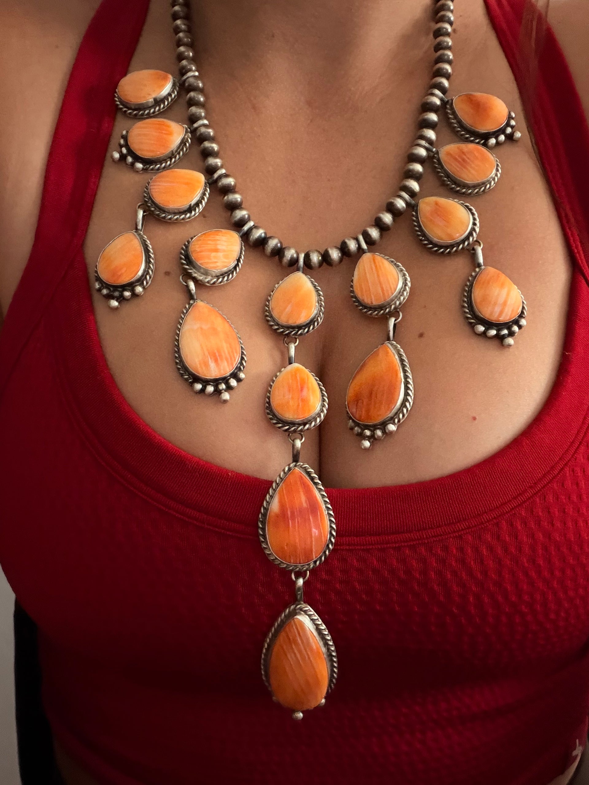Betta Lee Spiny Oyster & Sterling Silver Necklace Set