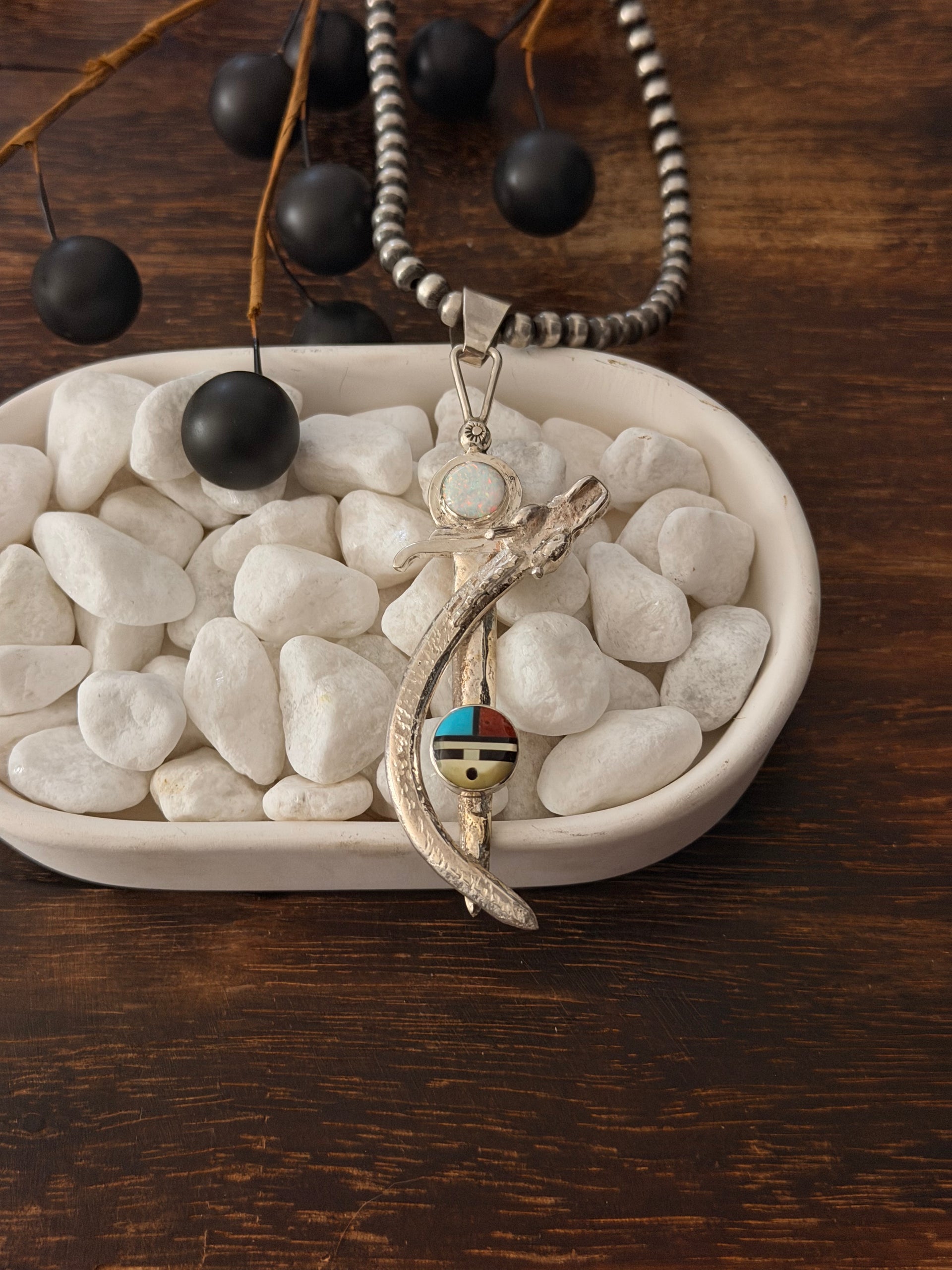 Don Dewa Multi Stone & Sterling Silver Inlay Pendant