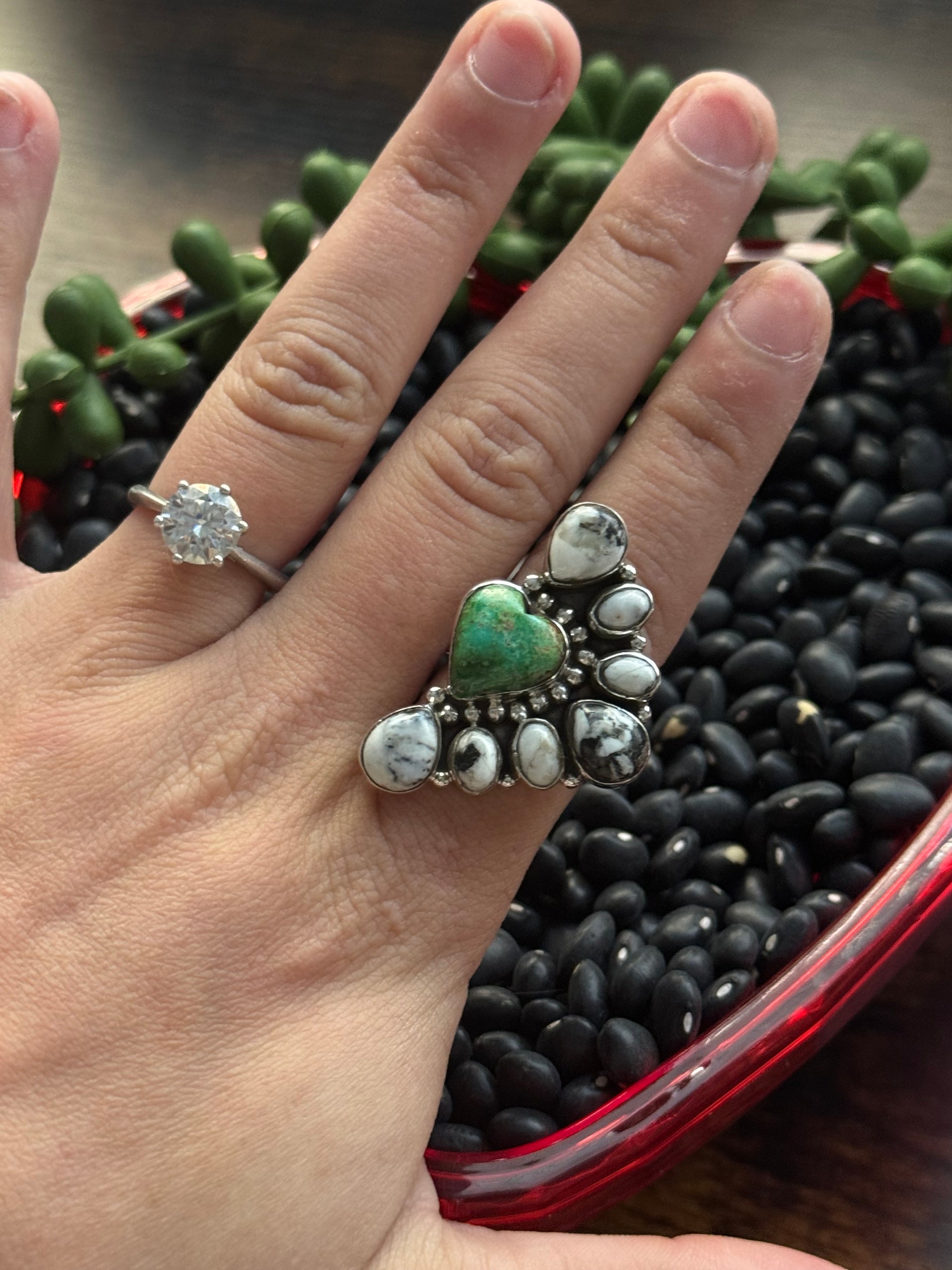 Southwest Handmade Multi Stone & Sterling Silver Adjustable Cluster Ring