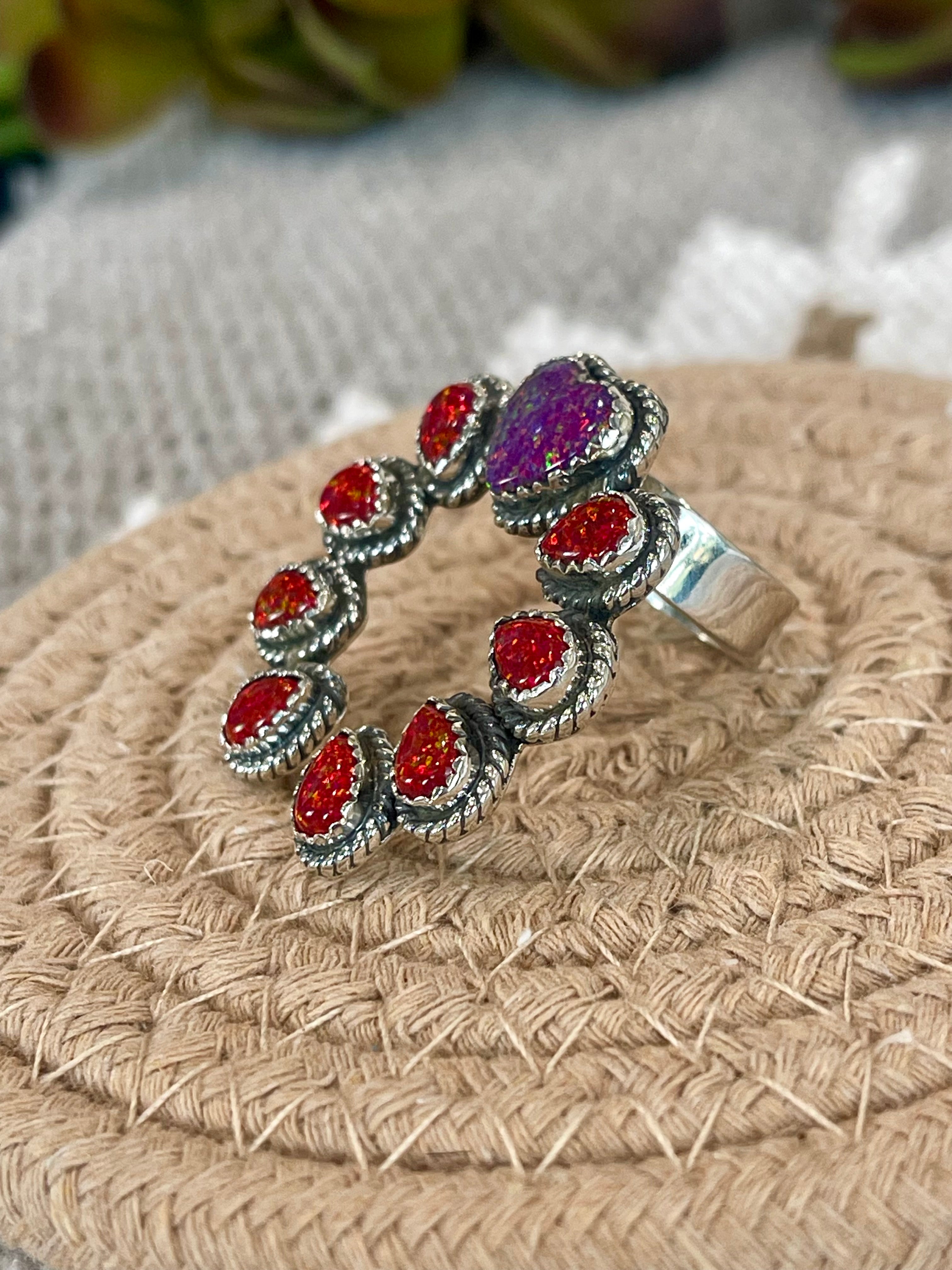 Southwest Handmade Opal & Sterling Silver Adjustable Naja Ring