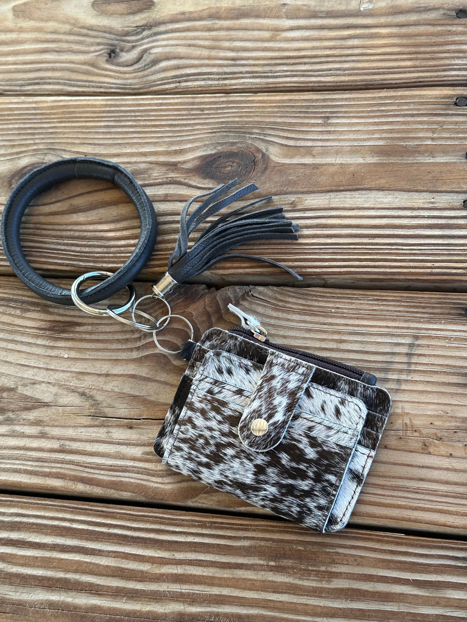 Genuine Leather & Cowhide Wristlet Card Holder