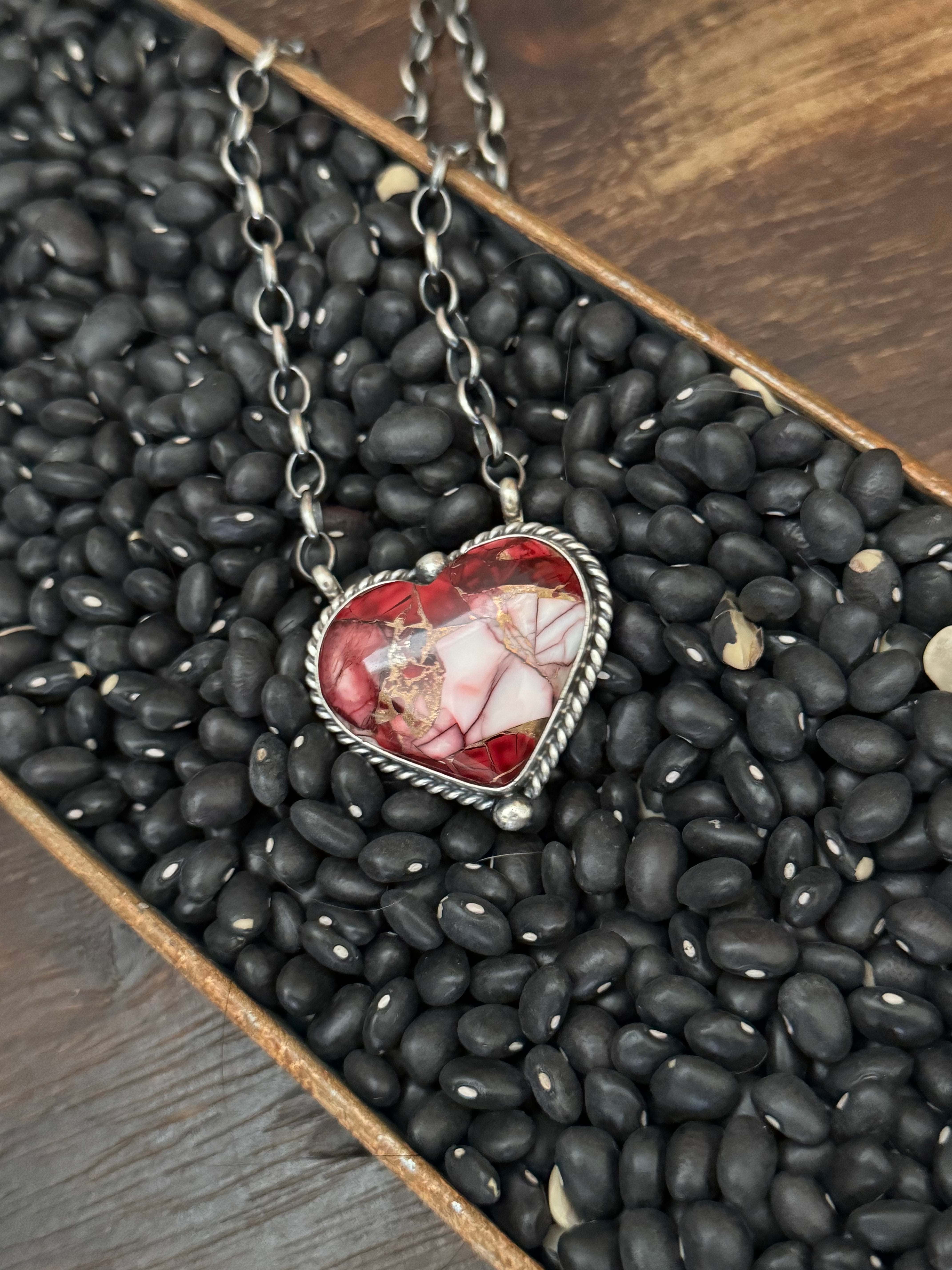 Johnny Dixon Rose Dahlia & Sterling Silver Heart Necklace