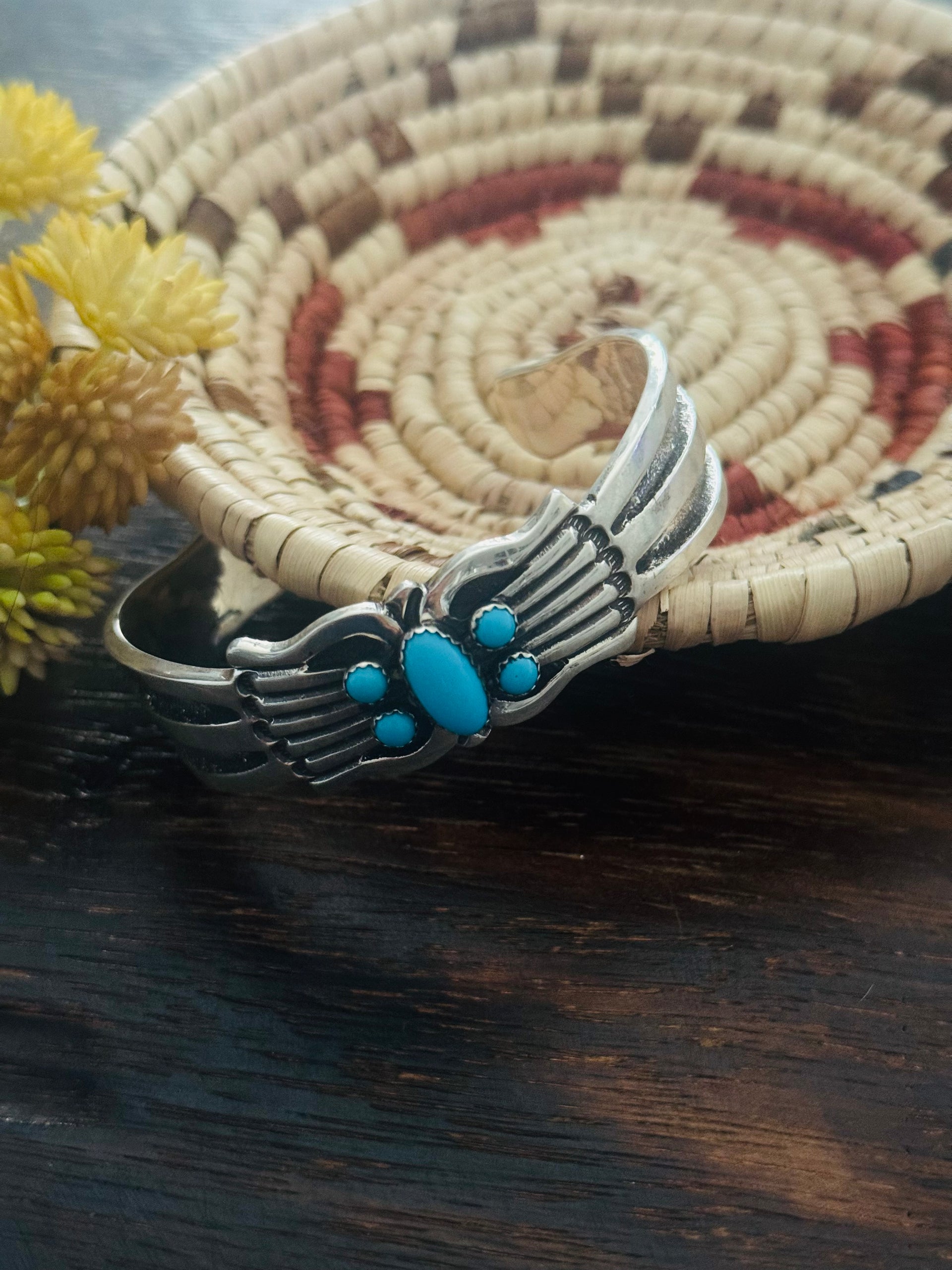 Old Pawn Rick Martinez Sleeping Beauty Turquoise & Sterling Silver Cuff Bracelet