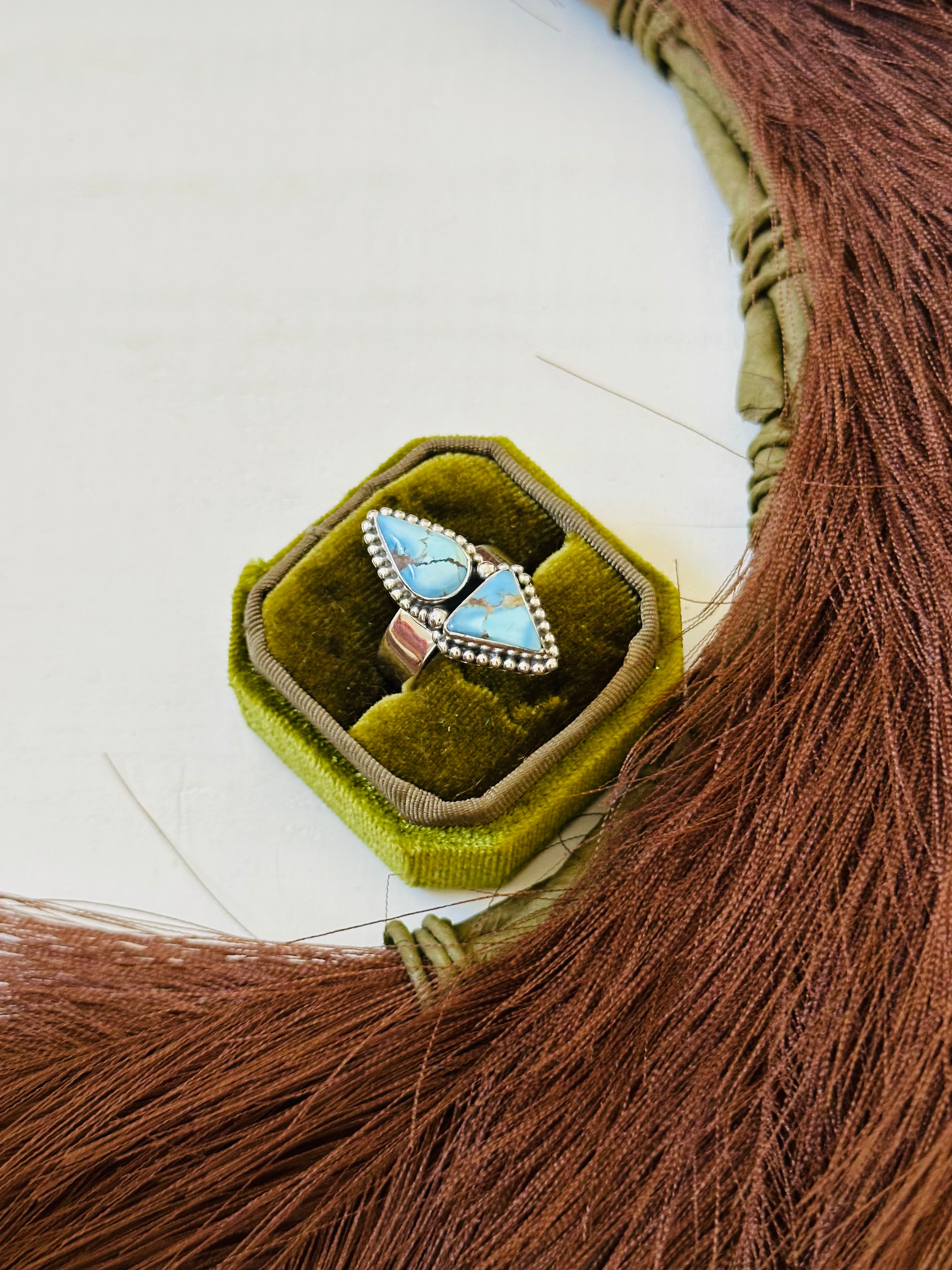 Southwest Handmade Golden Hills Turquoise & Sterling Silver Ring Size 10