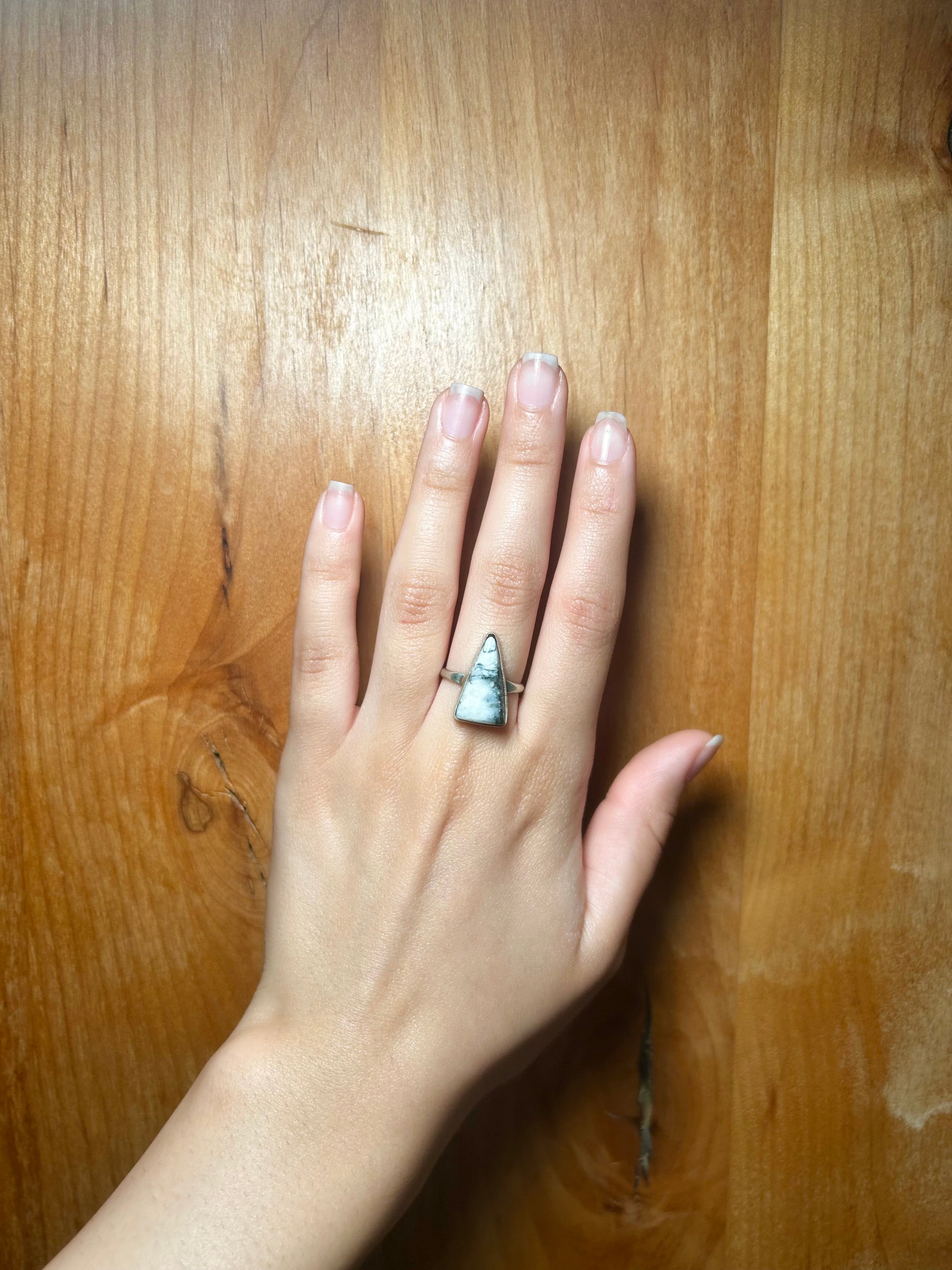 Navajo Made White Buffalo & Sterling Silver Ring Size 7.25