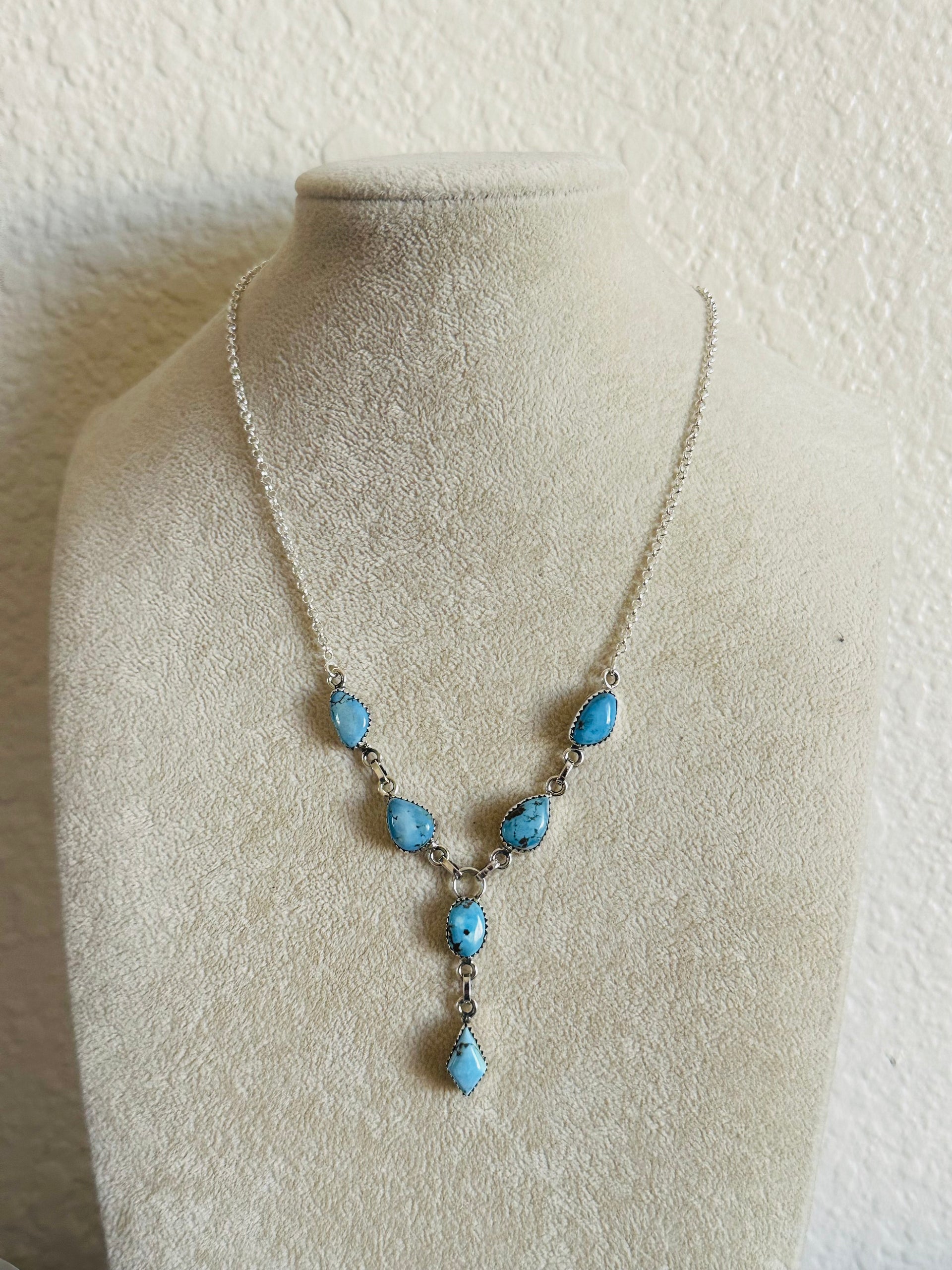Southwest Handmade Golden Hills Turquoise & Sterling Silver Lariat Necklace
