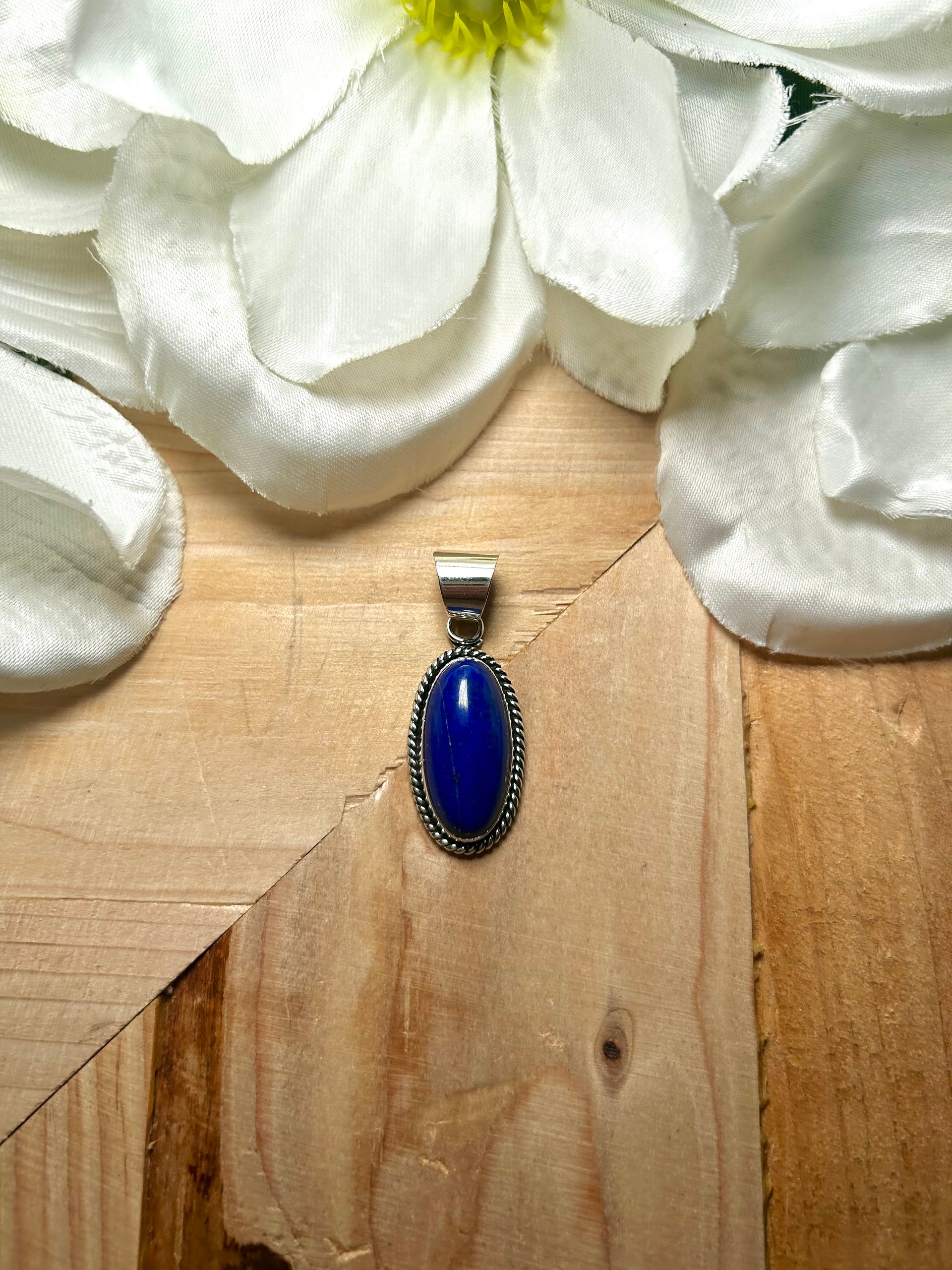 Navajo Made Lapis & Sterling Silver Pendant