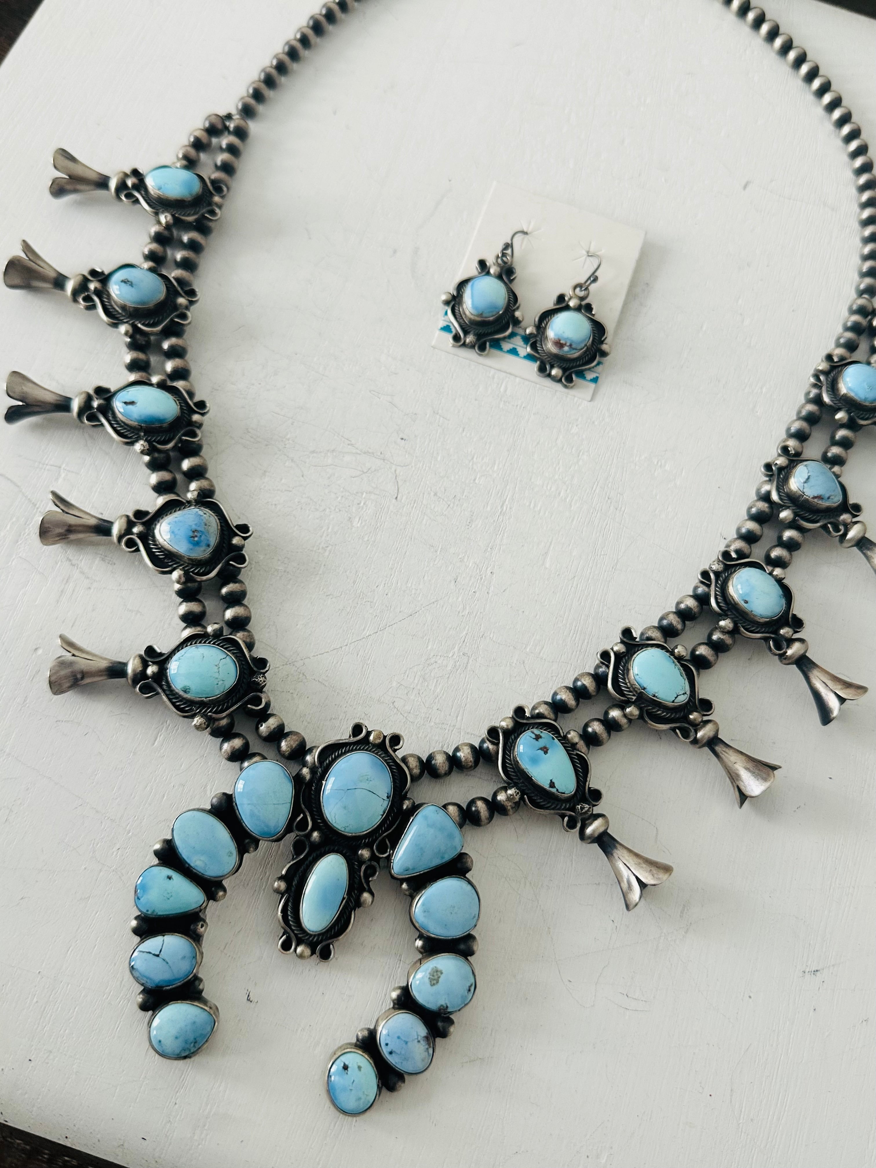 Bobby Johnson Golden Hills Turquoise & Sterling Silver Squash Blossom Necklace Set