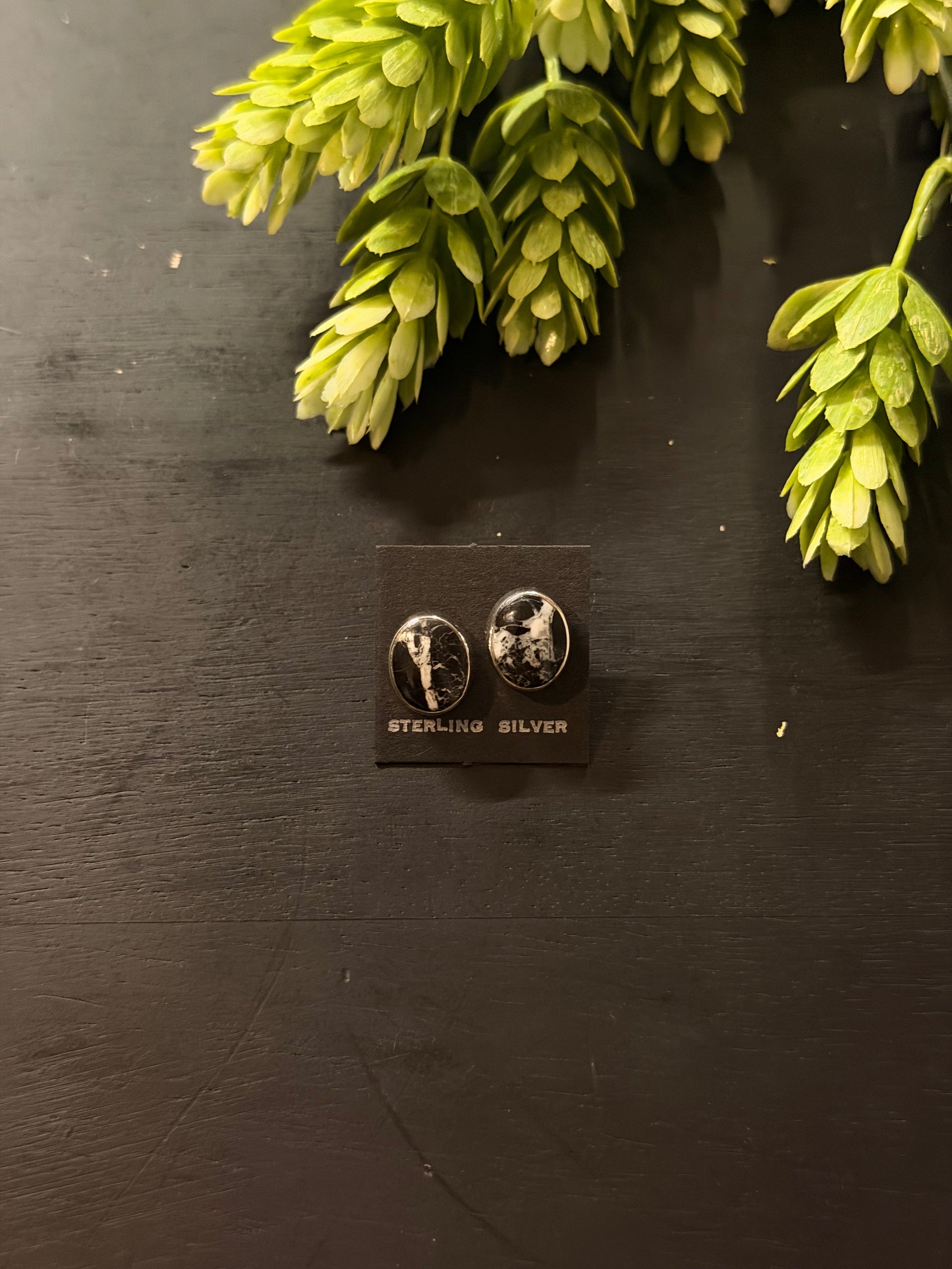 Navajo Made White Buffalo & Sterling Silver Post Earrings