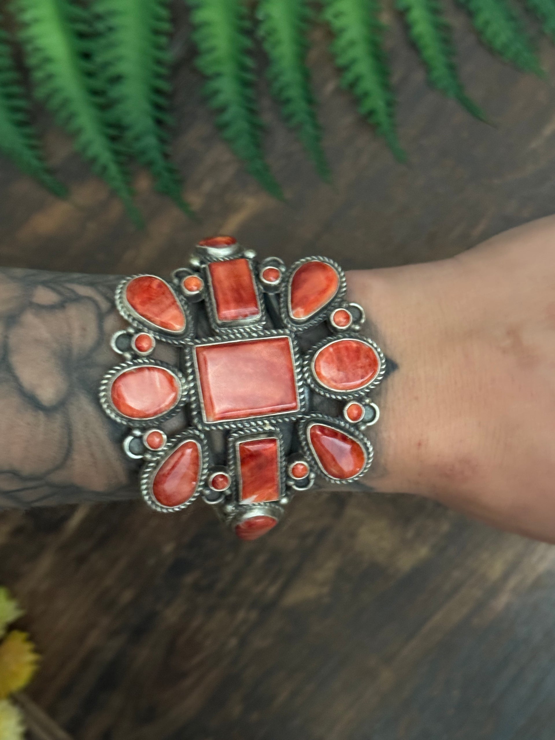 Dean Brown Red Spiny Oyster & Sterling Silver Cuff Bracelet