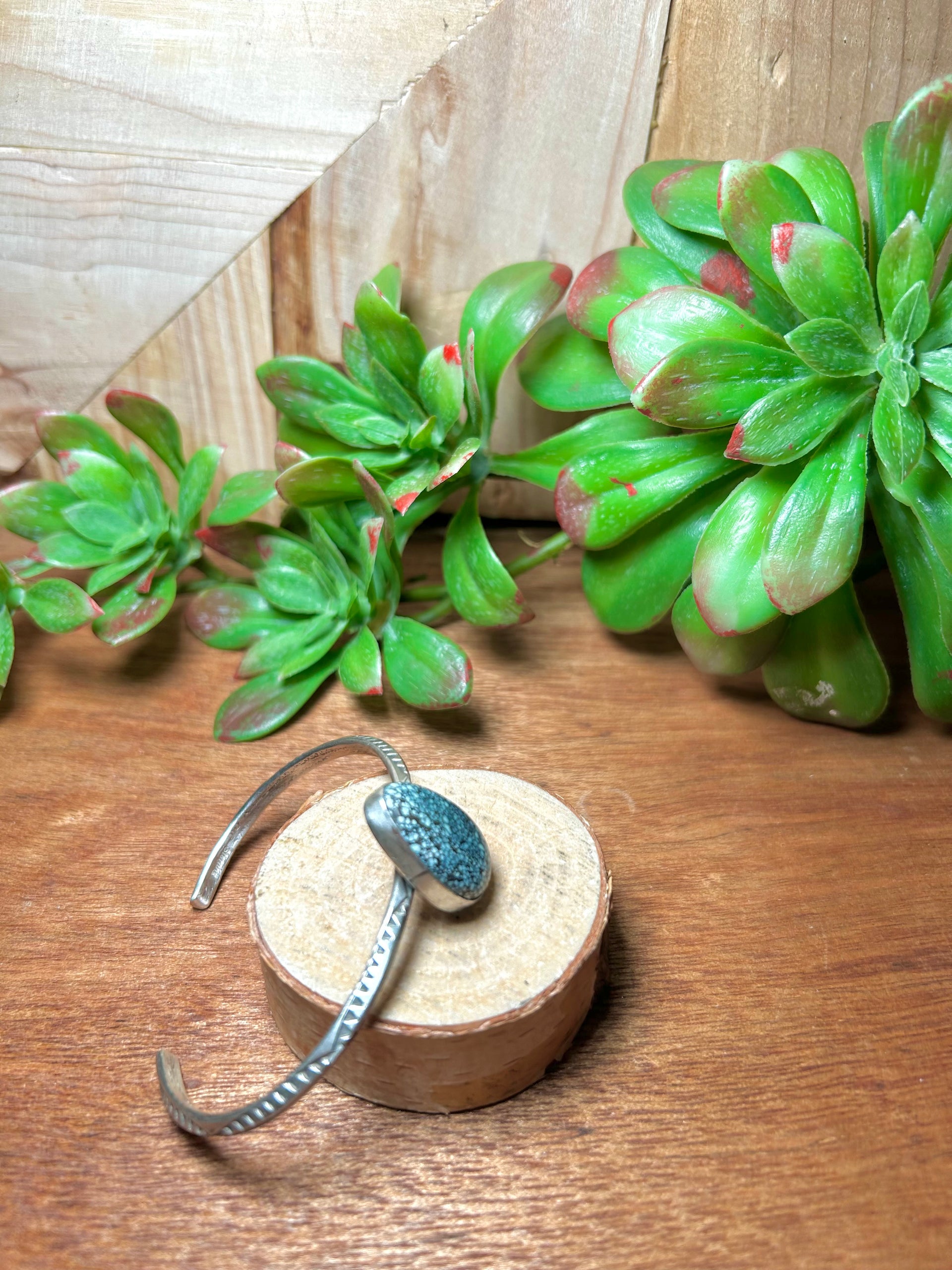 Navajo Made New Lander Varicsite & Sterling Silver Cuff Bracelet