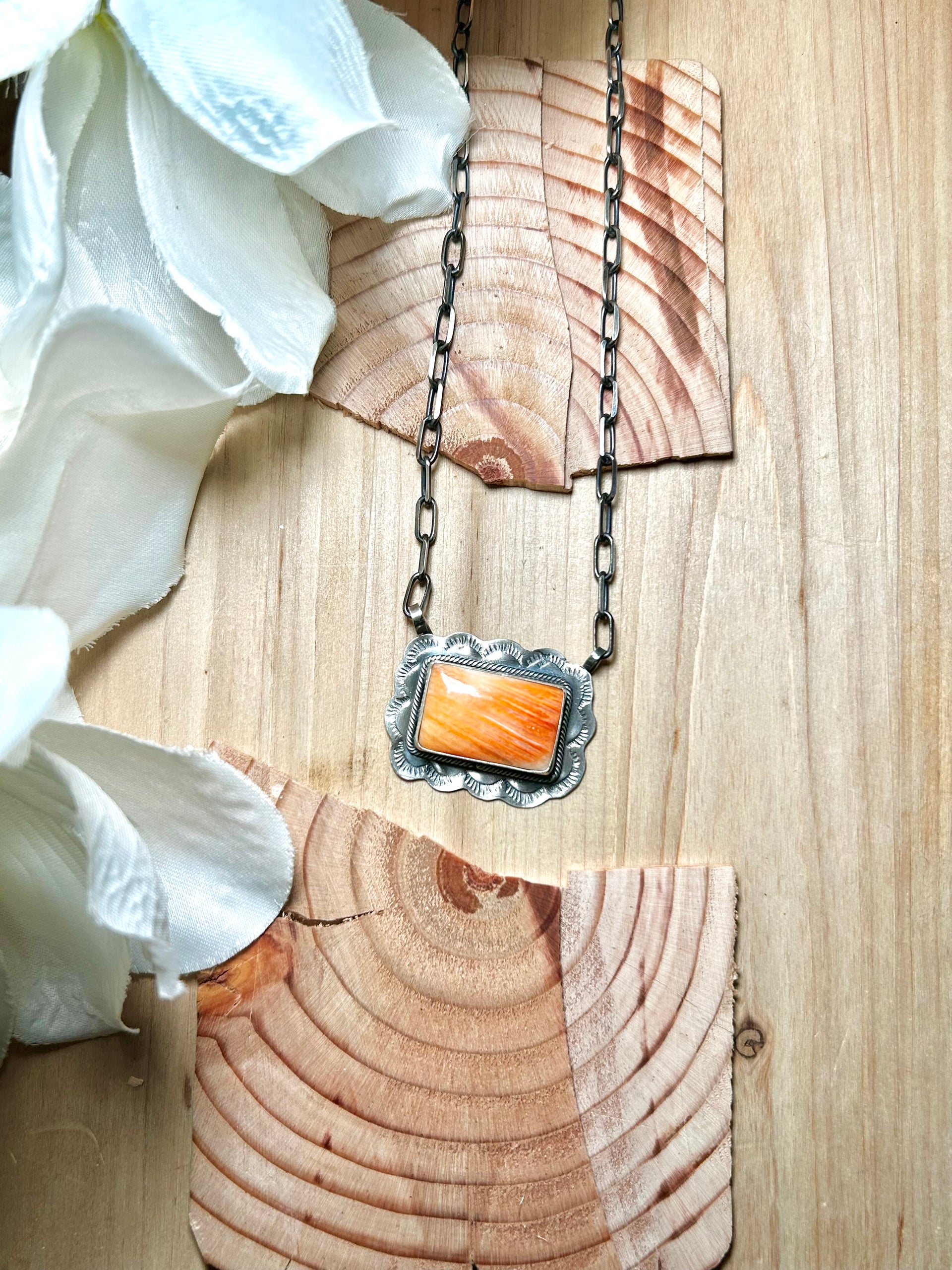 Navajo Made Spiny Oyster & Sterling Silver Necklace