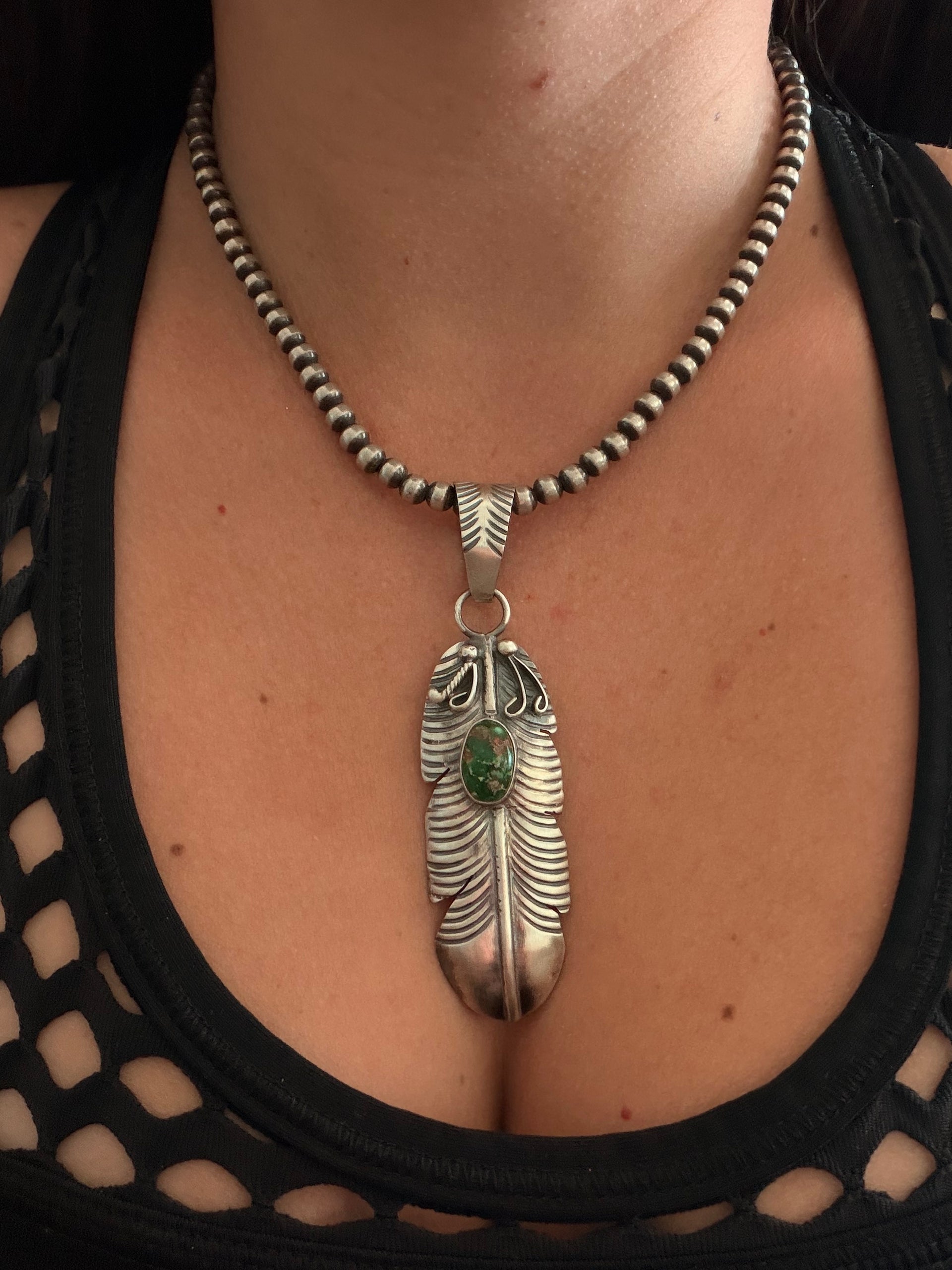 Kobe Martinez Sonoran Gold Turquoise & Sterling Silver Feather Pendant