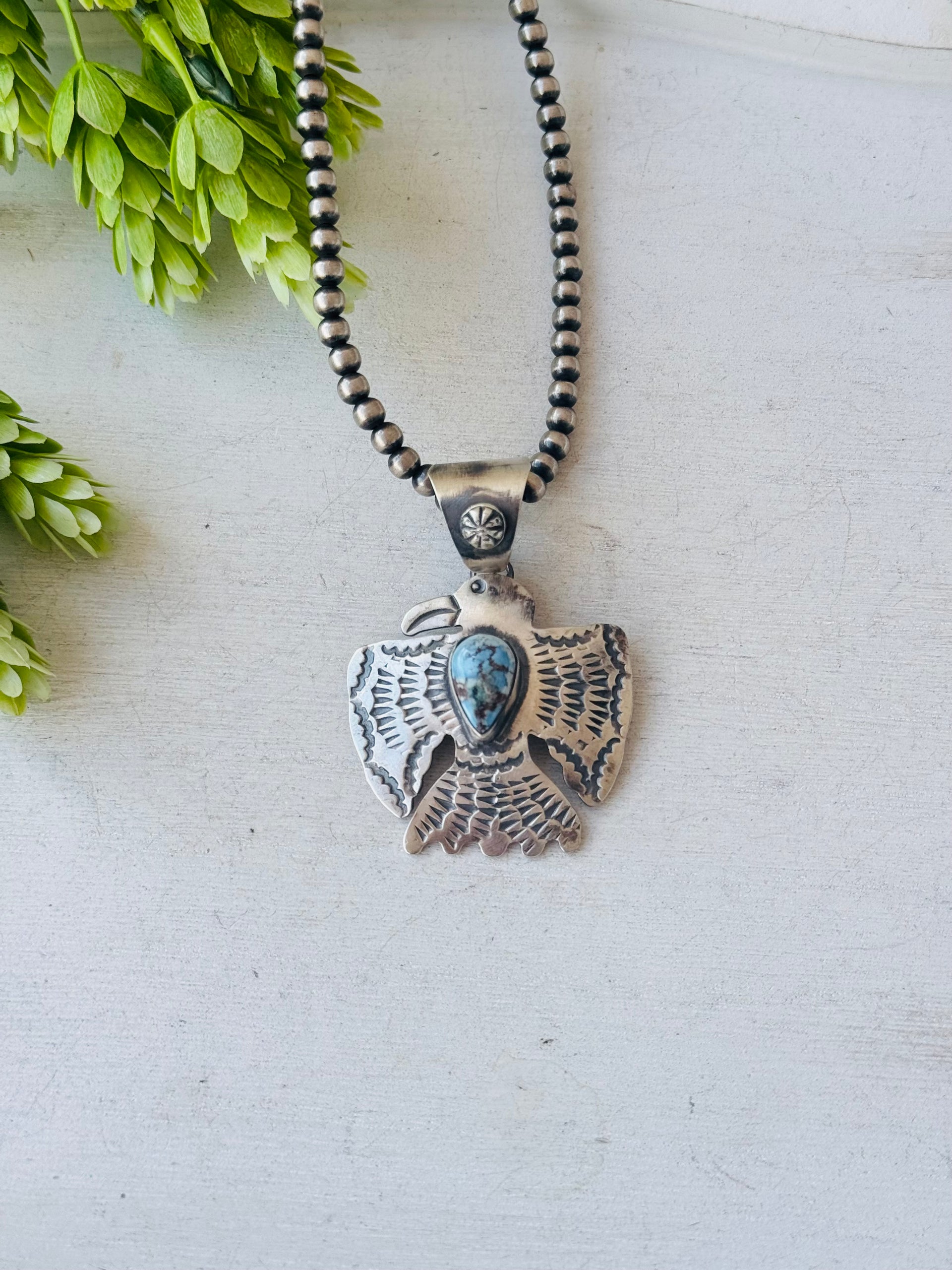 Chimney Butte Golden Hills Turquoise & Sterling Silver Thunderbird Pendant