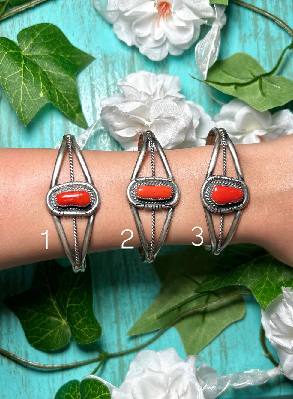 Navajo Dave Skeets Mediterranean Coral & Sterling Silver Cuff Bracelet
