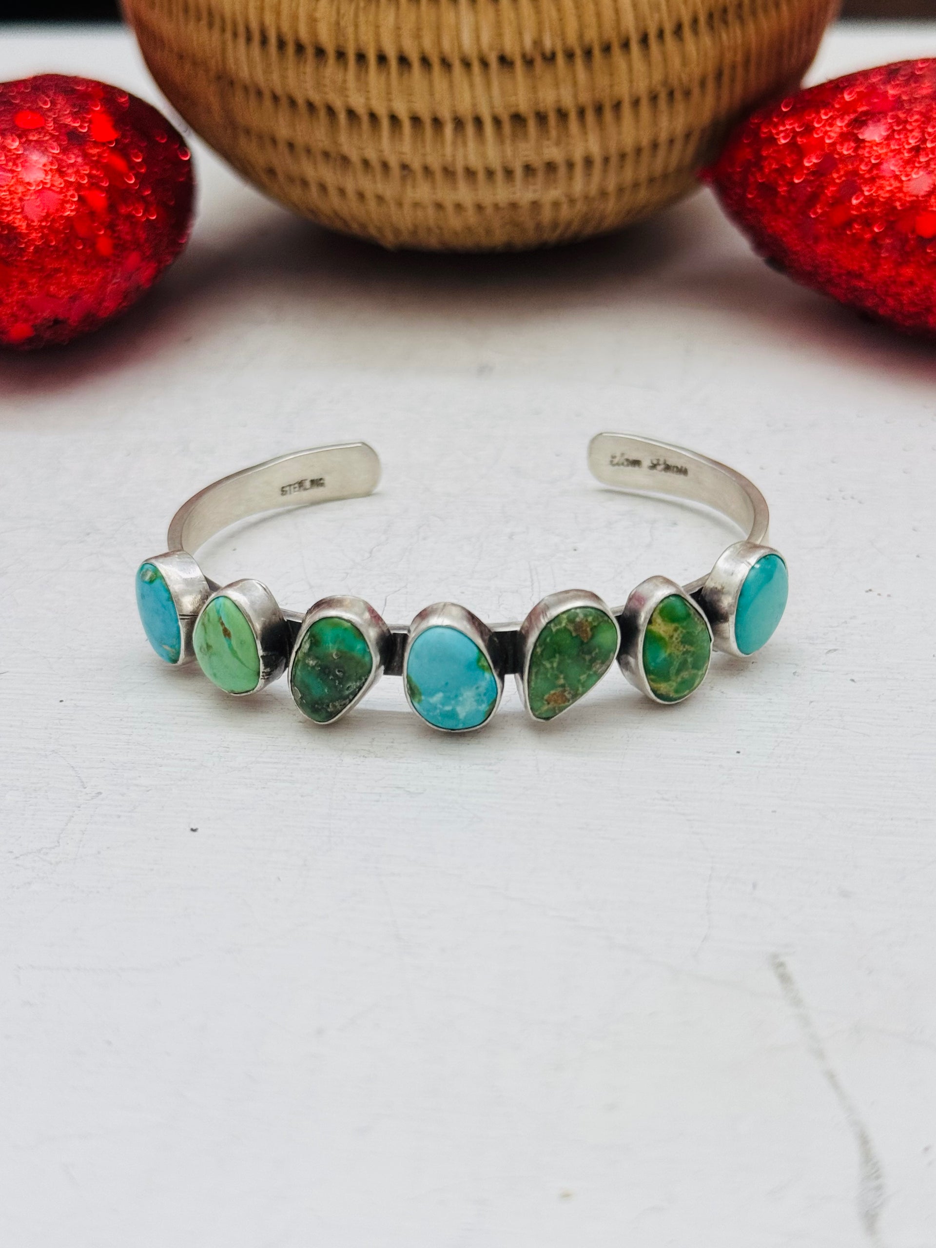 Navajo Made Sonoran Mountain Turquoise & Sterling Silver Cuff Bracelet