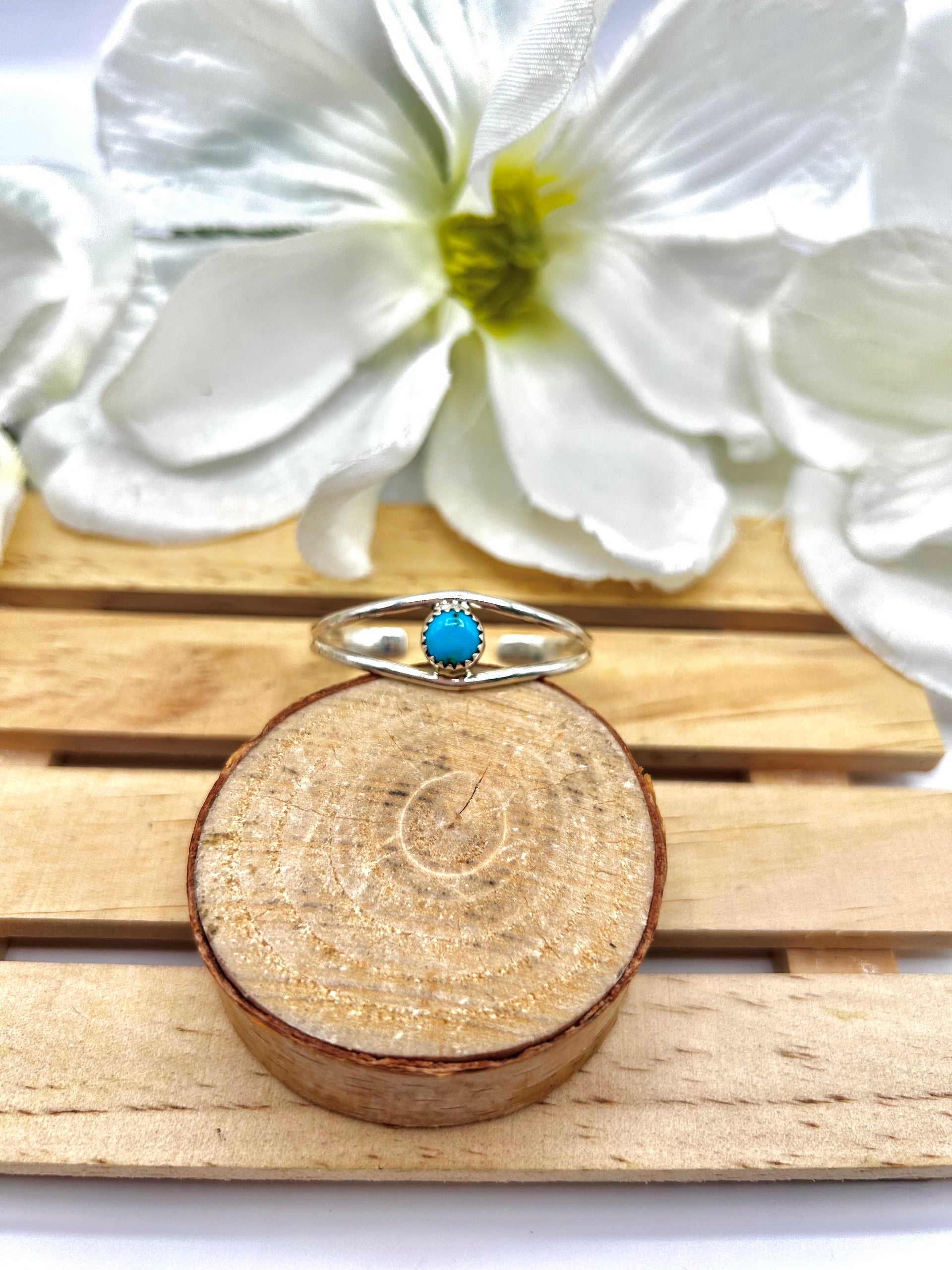 Navajo Made Sleeping Beauty Turquoise & Sterling Silver Baby Cuff Bracelet